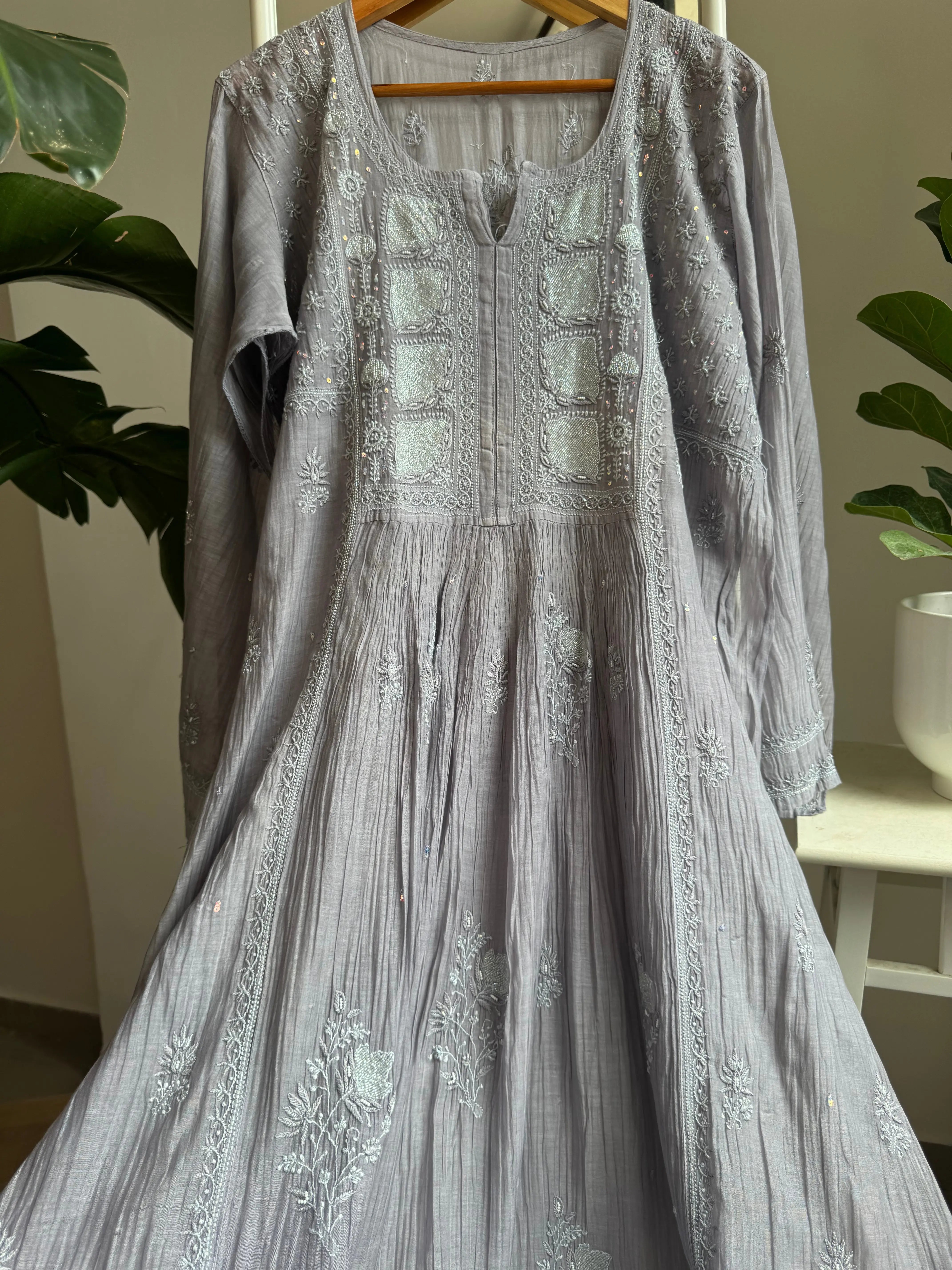 Mul Chanderi Anarkali - Dove Purple ARIAA CHIKANKARI 