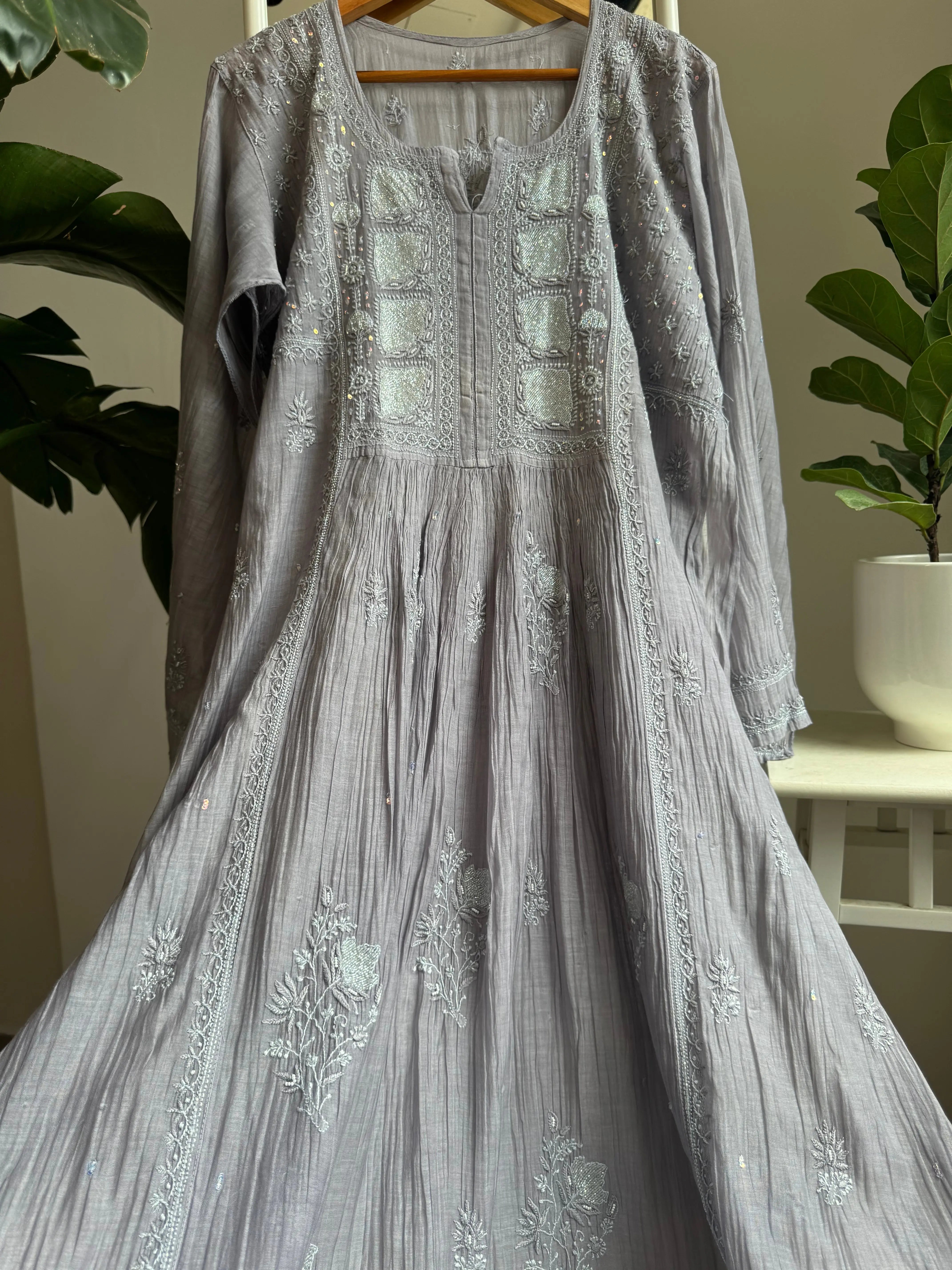 Mul Chanderi Anarkali - Dove Purple ARIAA CHIKANKARI 