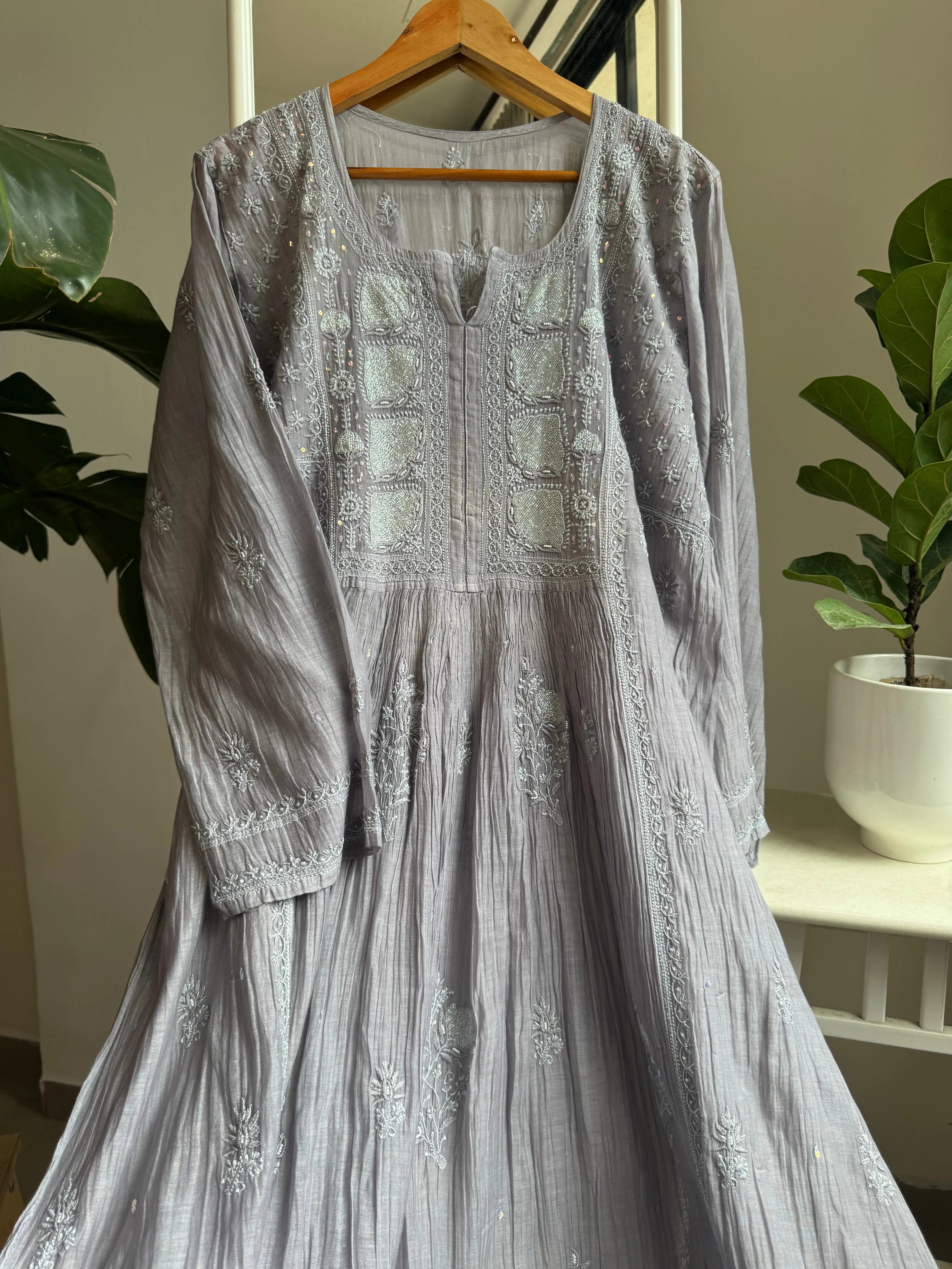 Mul Chanderi Anarkali - Dove Purple ARIAA CHIKANKARI 