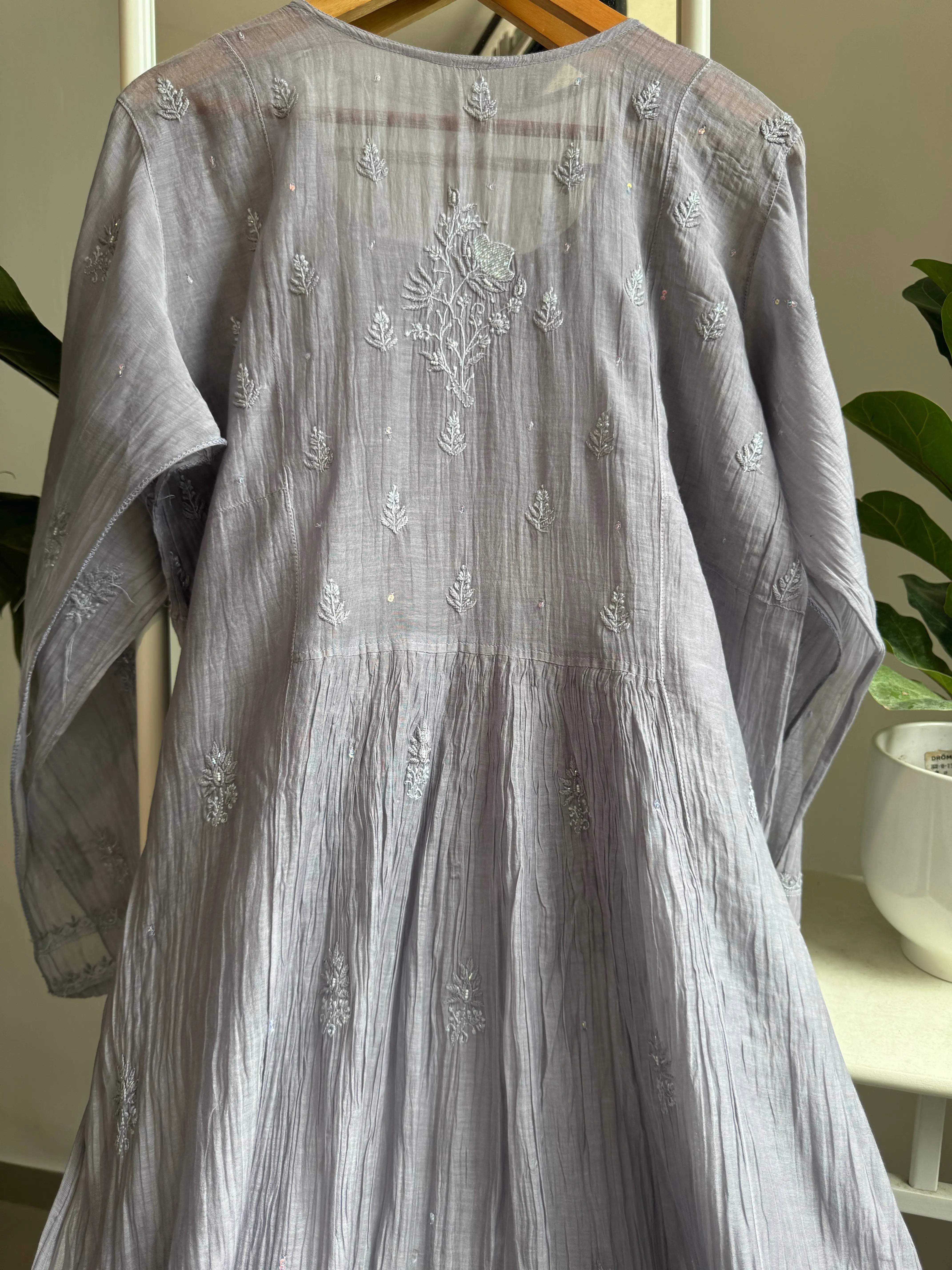 Mul Chanderi Anarkali - Dove Purple ARIAA CHIKANKARI 