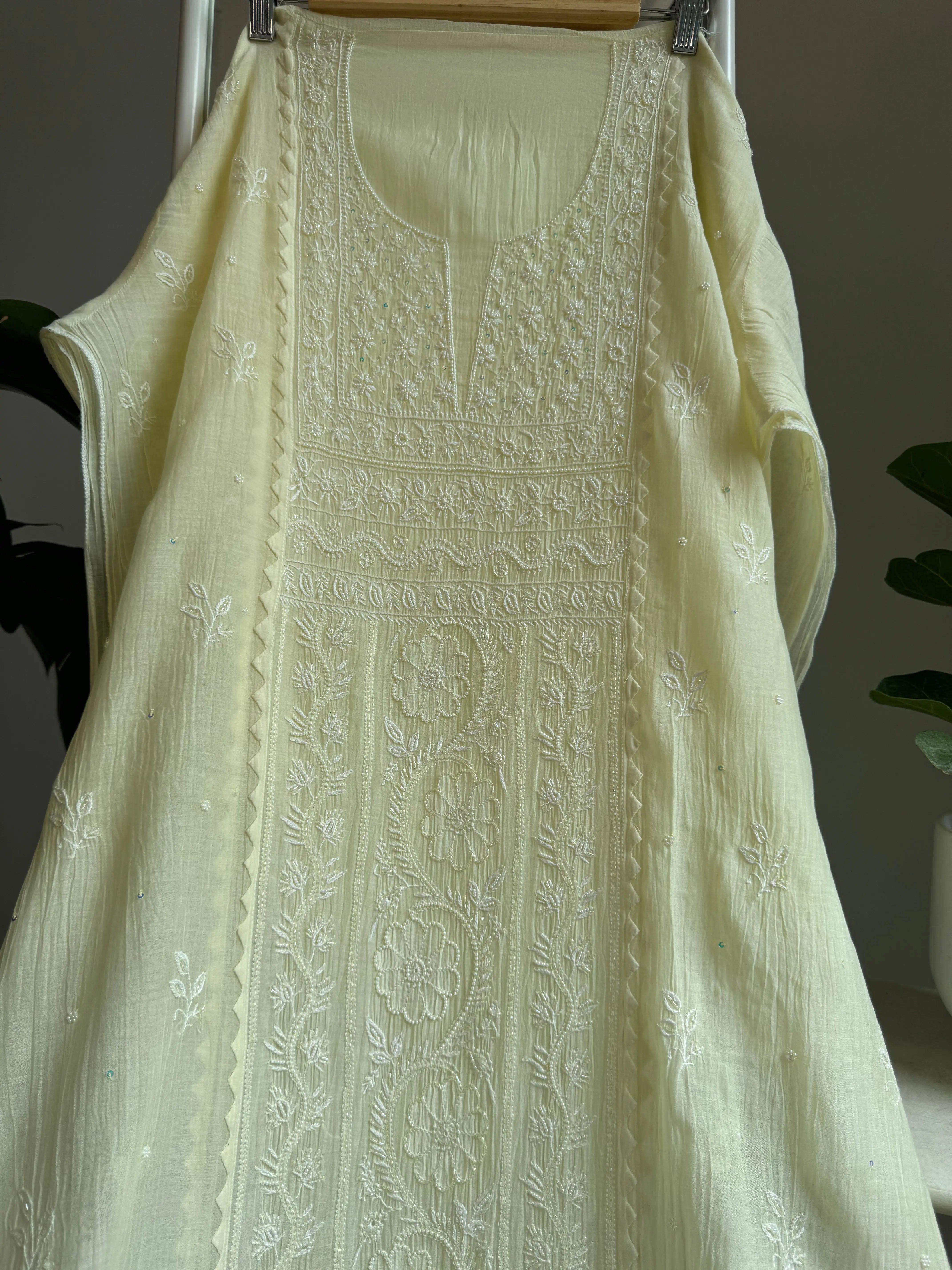 Mul Chanderi Straight Tunic - yellow ARIAA CHIKANKARI 