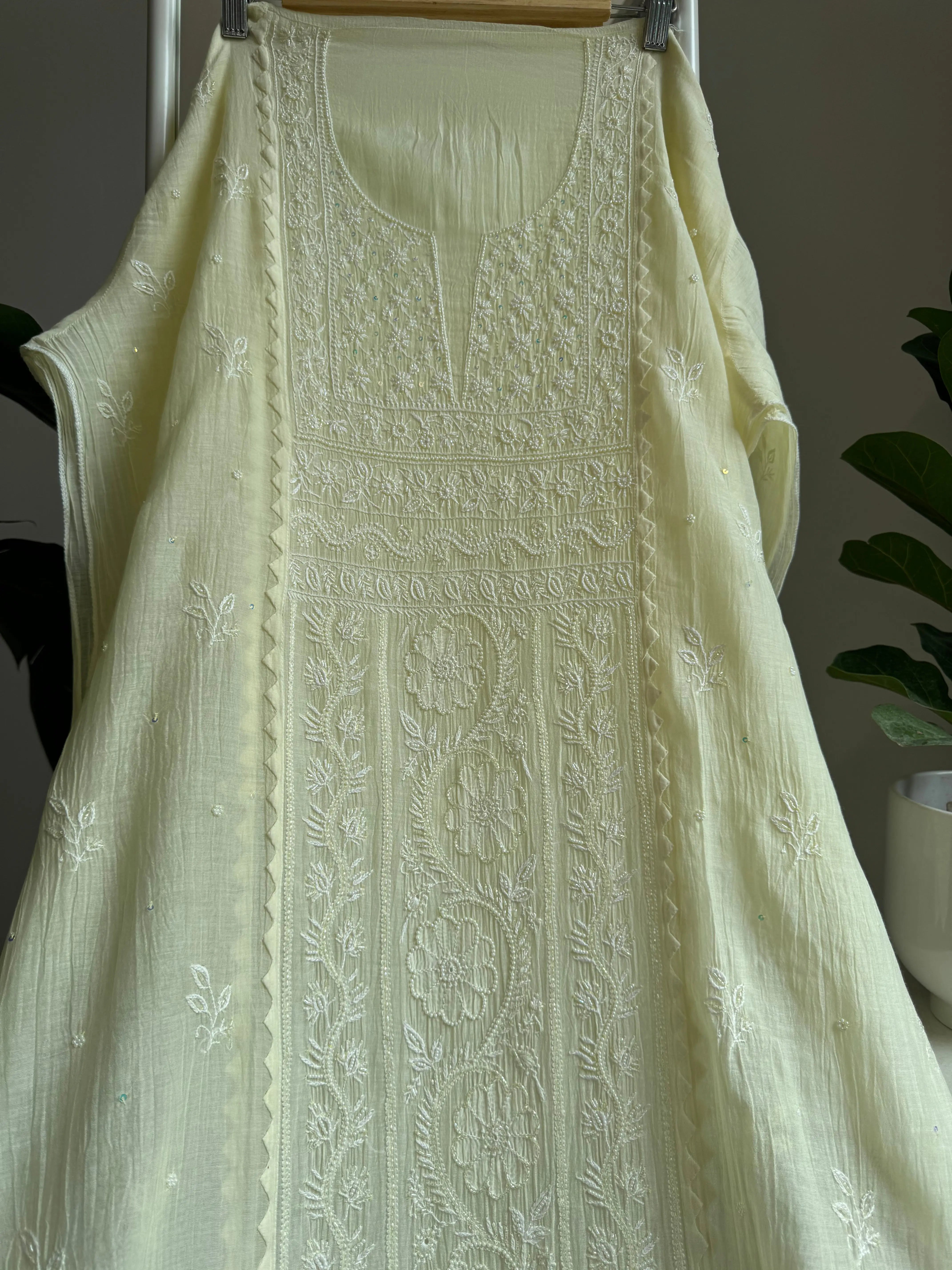 Mul Chanderi Straight Tunic - yellow ARIAA CHIKANKARI 