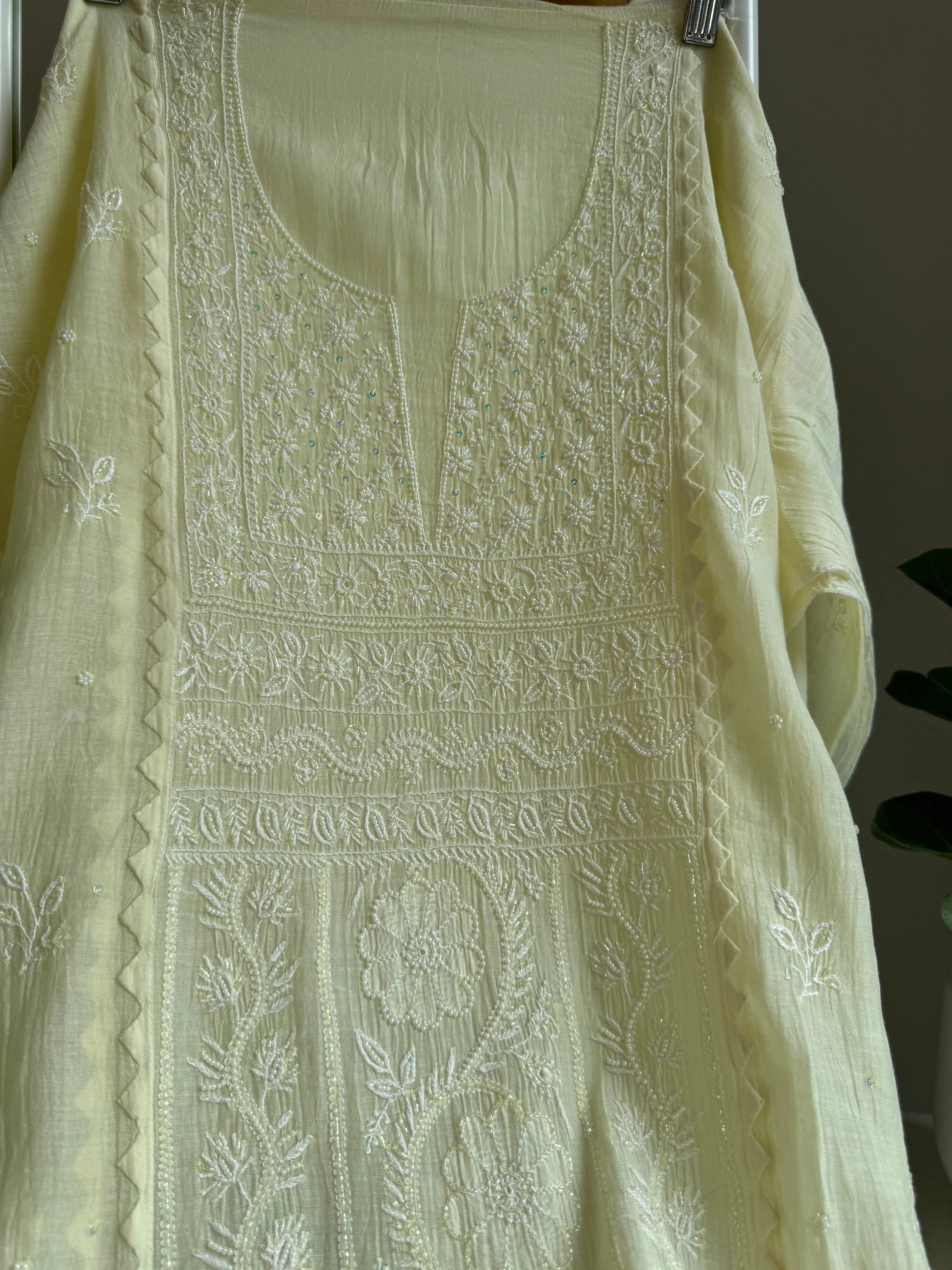 Mul Chanderi Straight Tunic - yellow ARIAA CHIKANKARI 