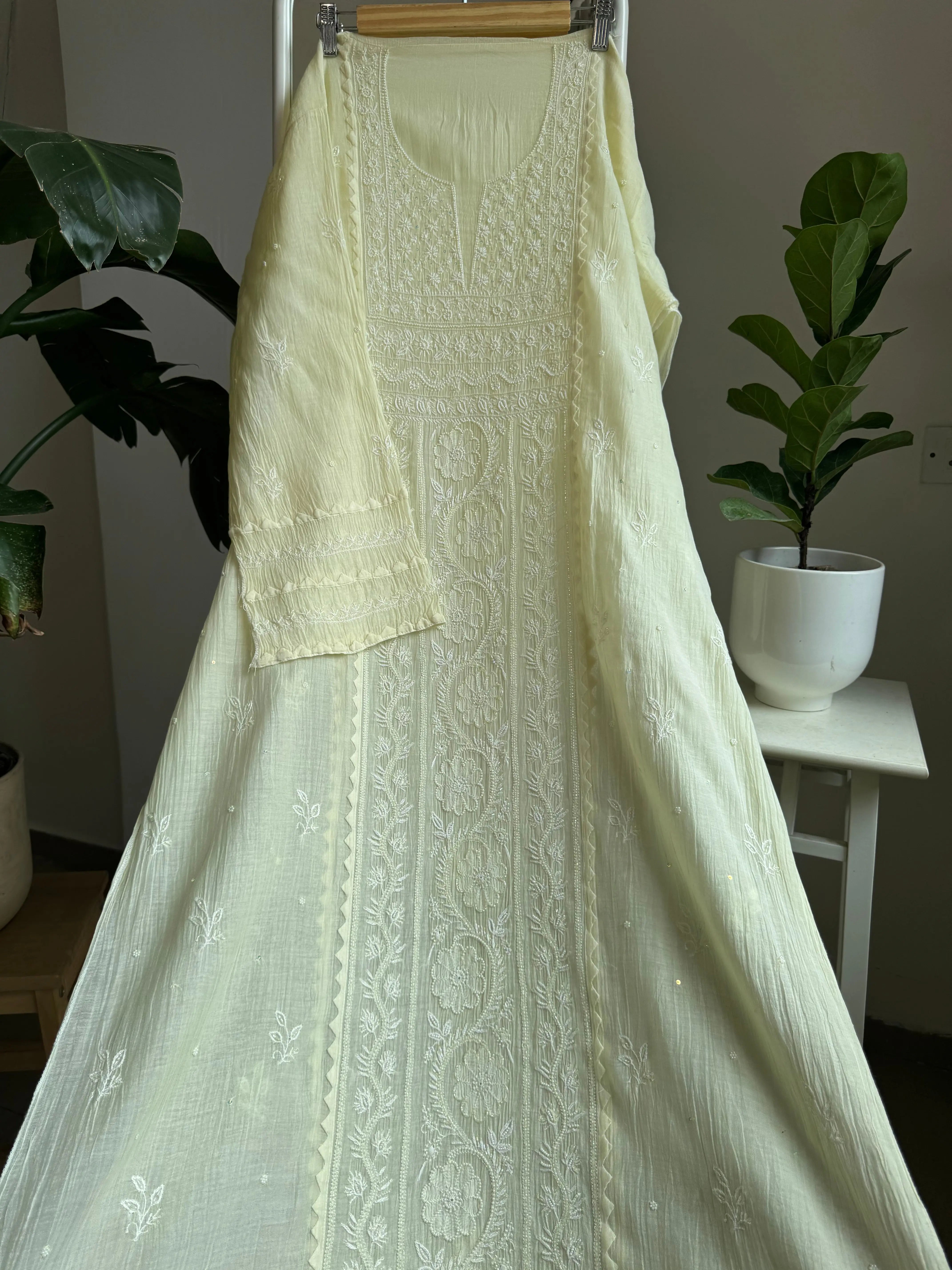 Mul Chanderi Straight Tunic - yellow ARIAA CHIKANKARI 