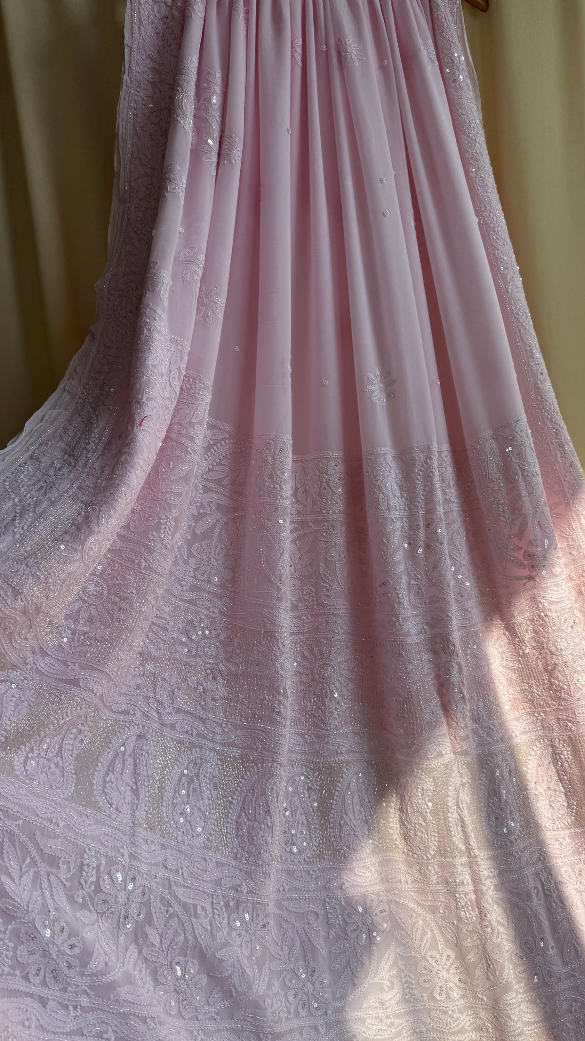 Viscose Chikankari saree with Pearl embellishments - Pink