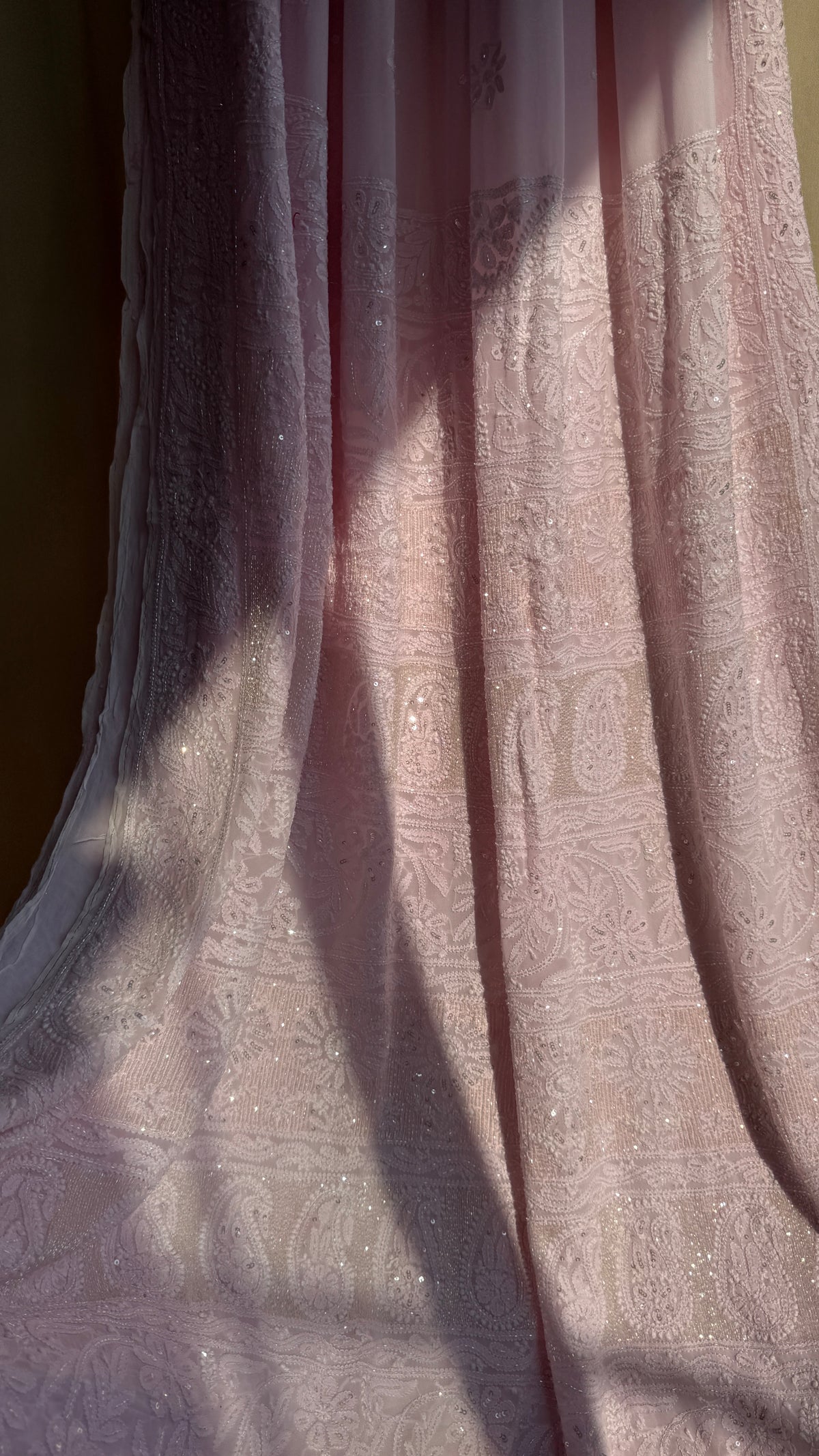 Viscose Chikankari saree with Pearl embellishments - Pink
