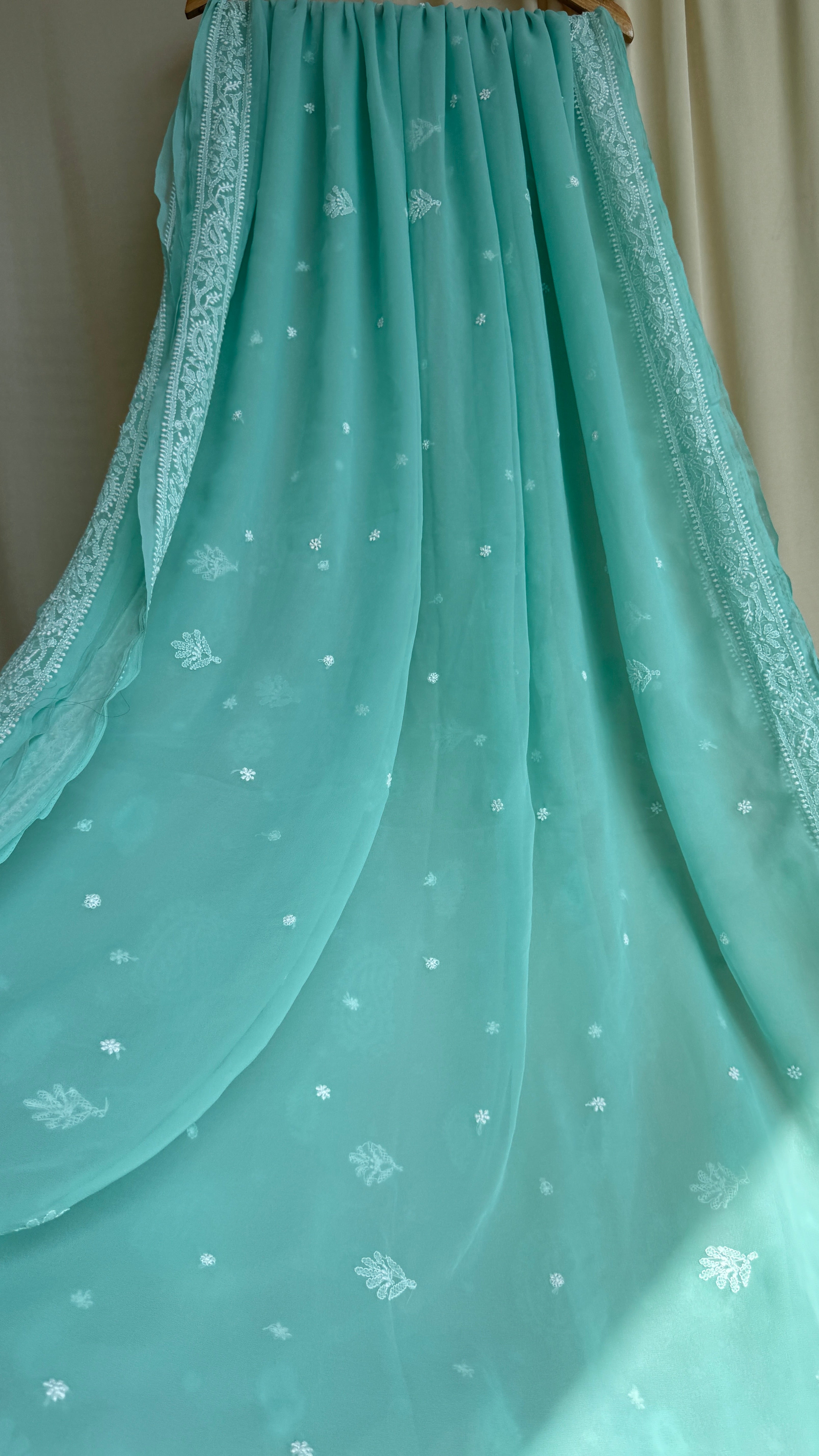 Georgette Chikankari saree in Green