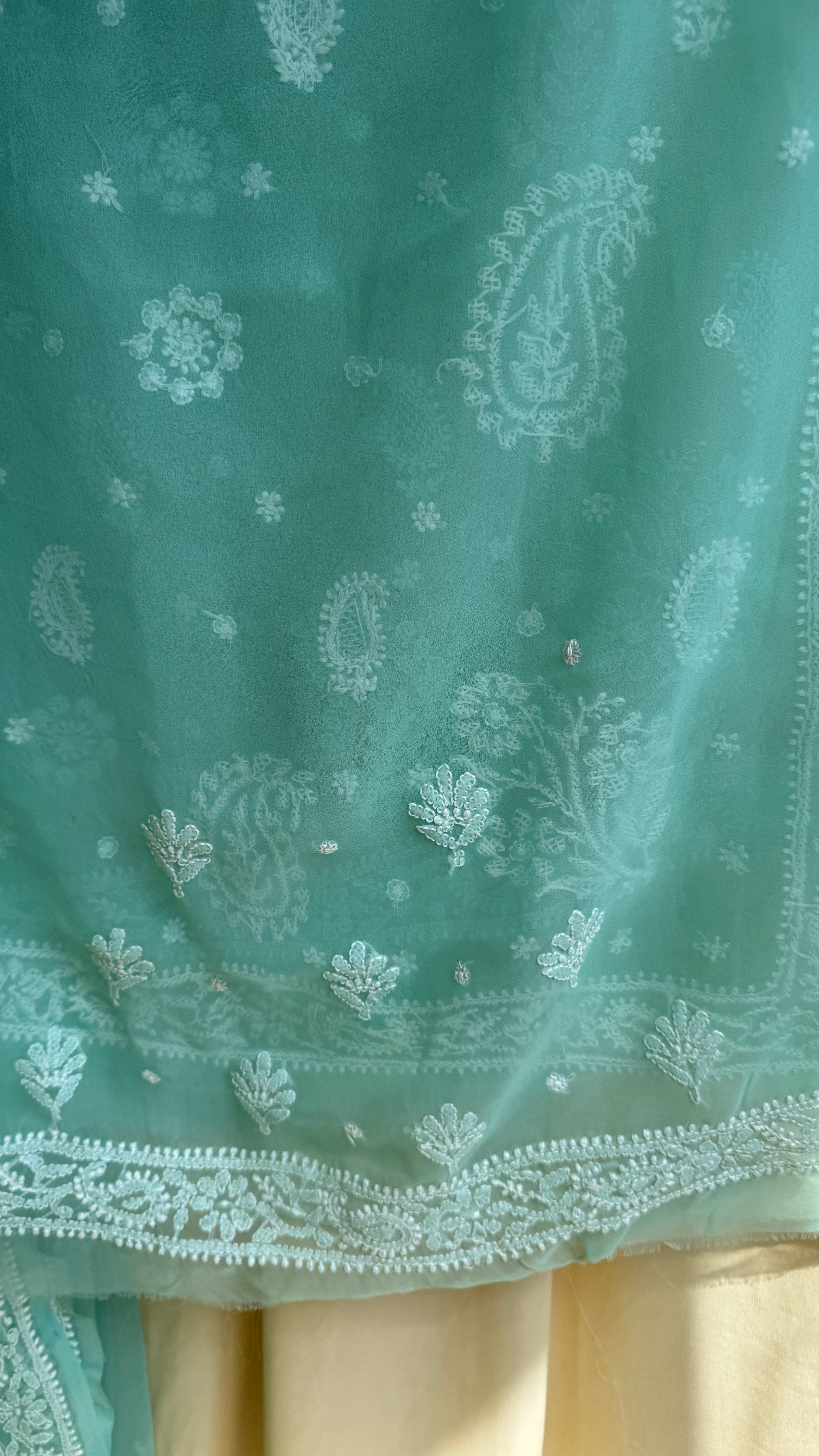 Georgette Chikankari saree in Green