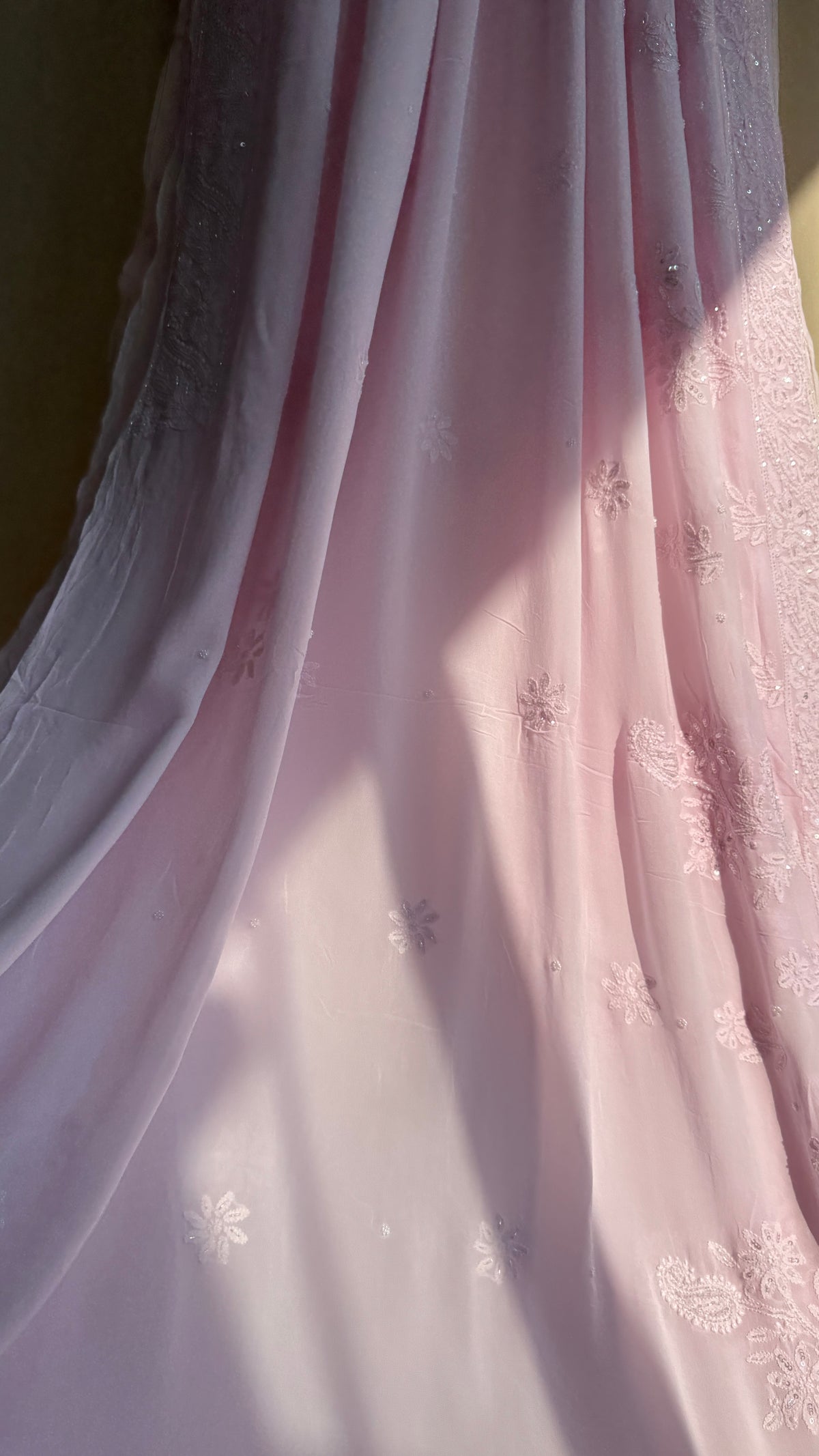 Viscose Chikankari saree with Pearl embellishments - Pink