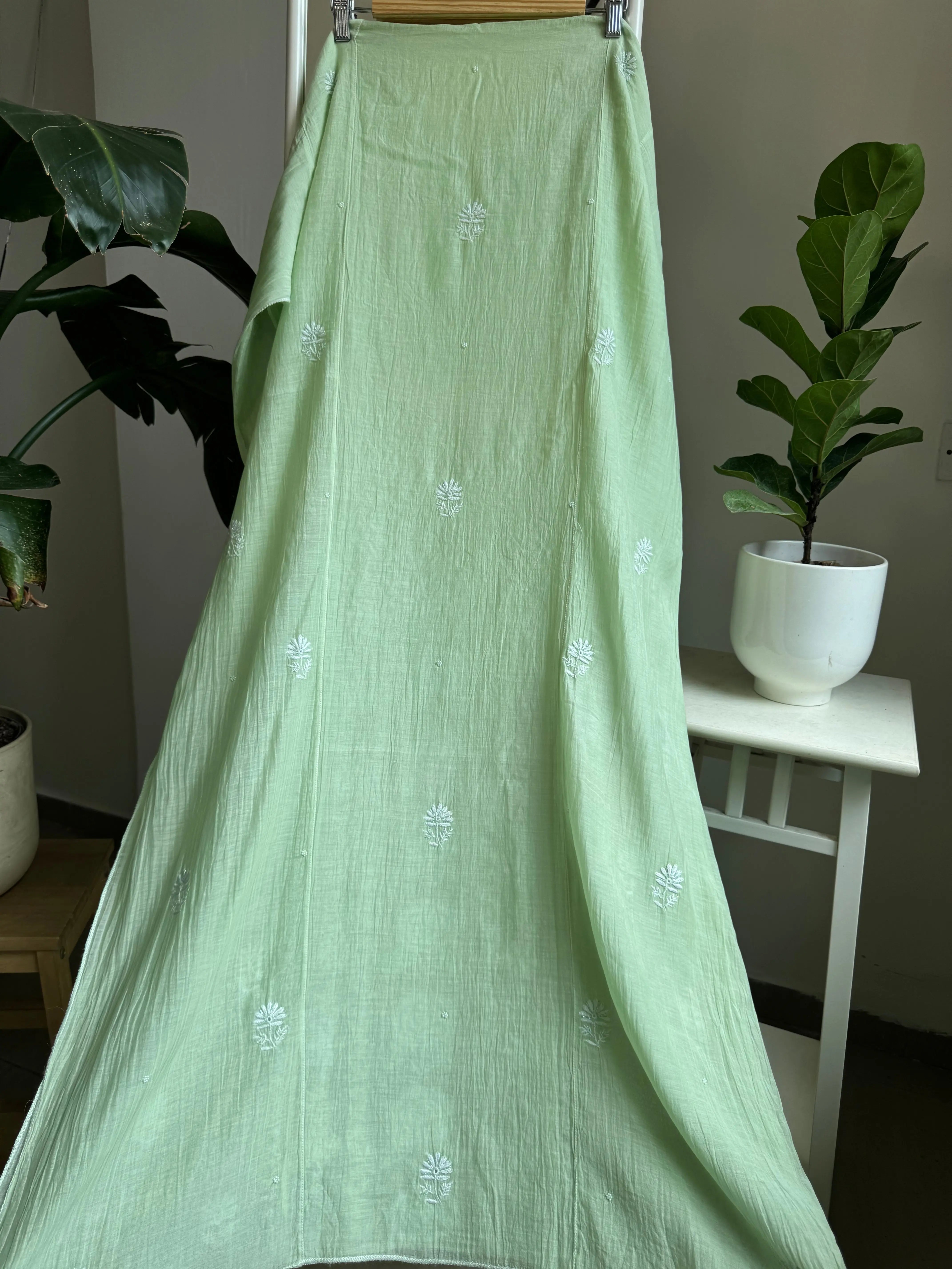 Mul Chanderi Straight Tunic - Green ARIAA CHIKANKARI 