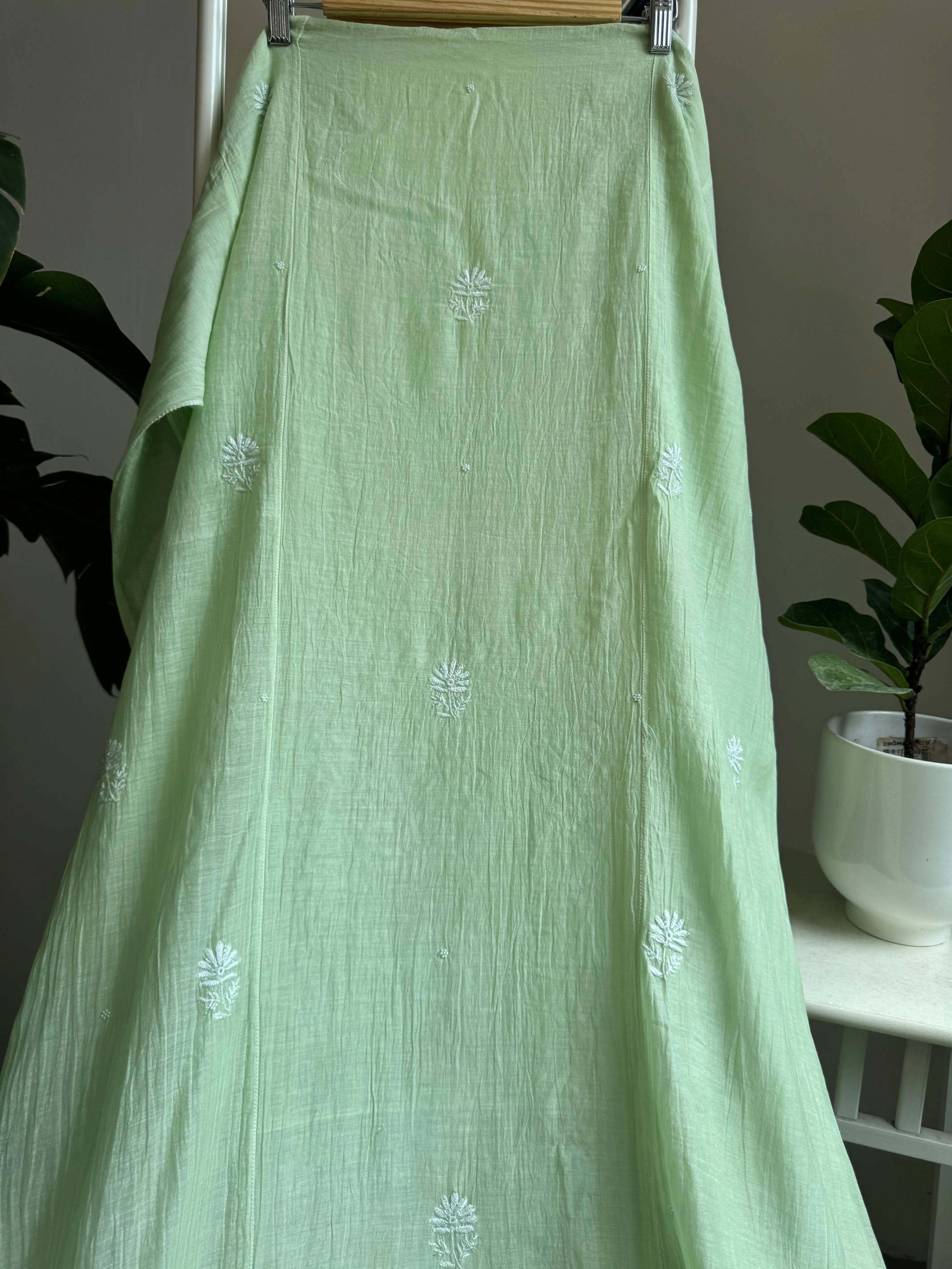 Mul Chanderi Straight Tunic - Green ARIAA CHIKANKARI 