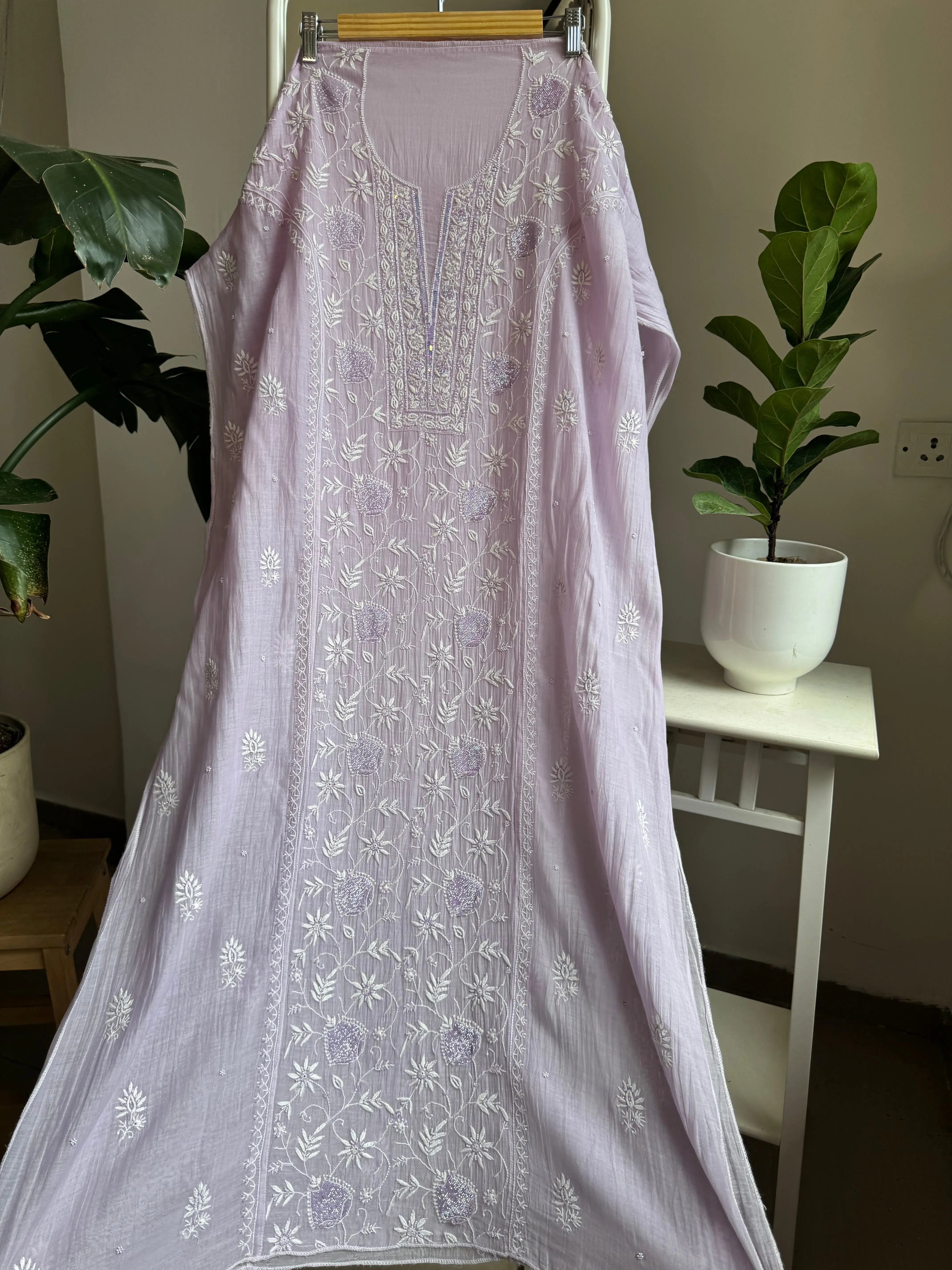 Mul Chanderi Anarkali - Lilac ARIAA CHIKANKARI 