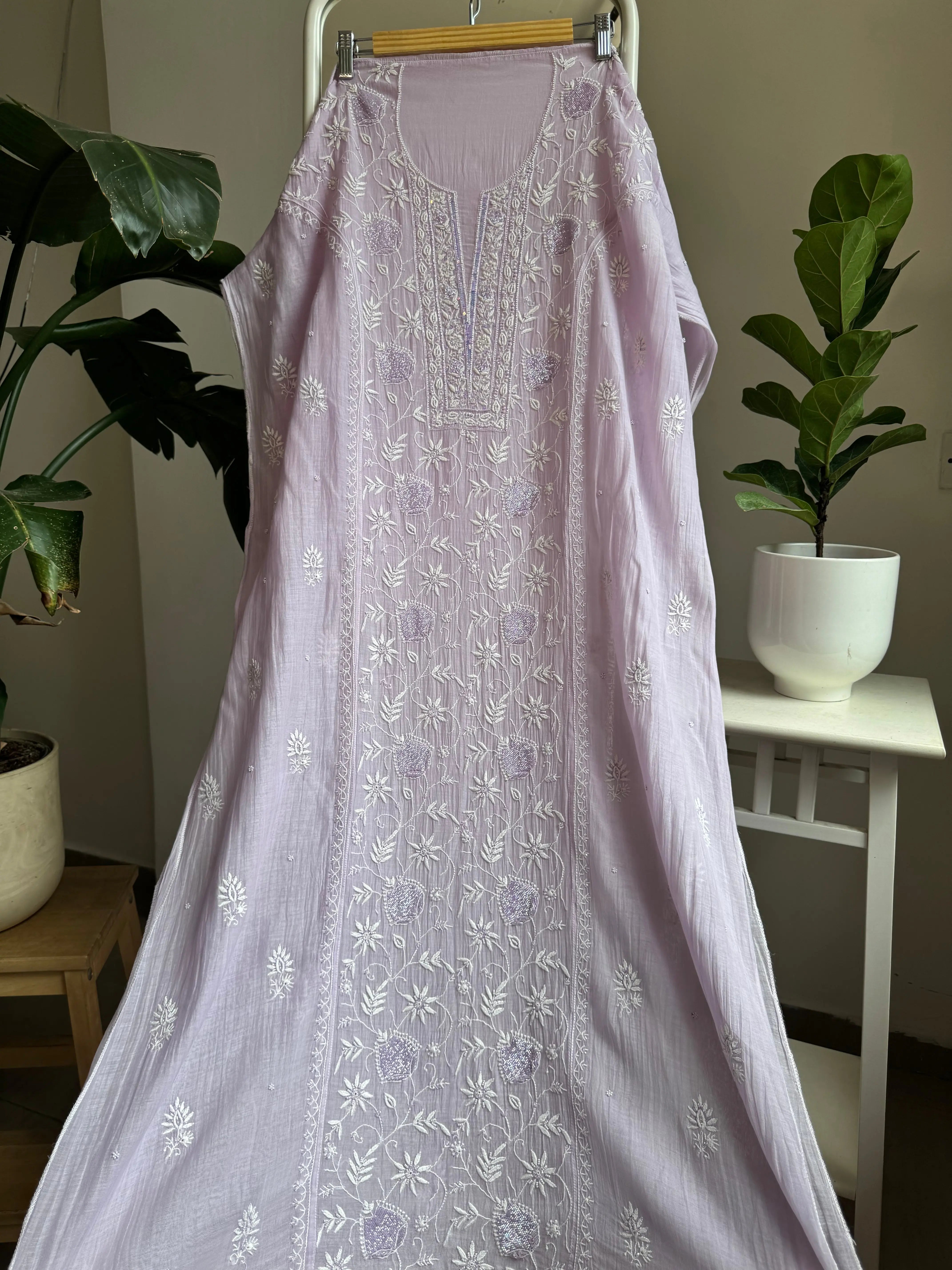 Mul Chanderi Anarkali - Lilac ARIAA CHIKANKARI 