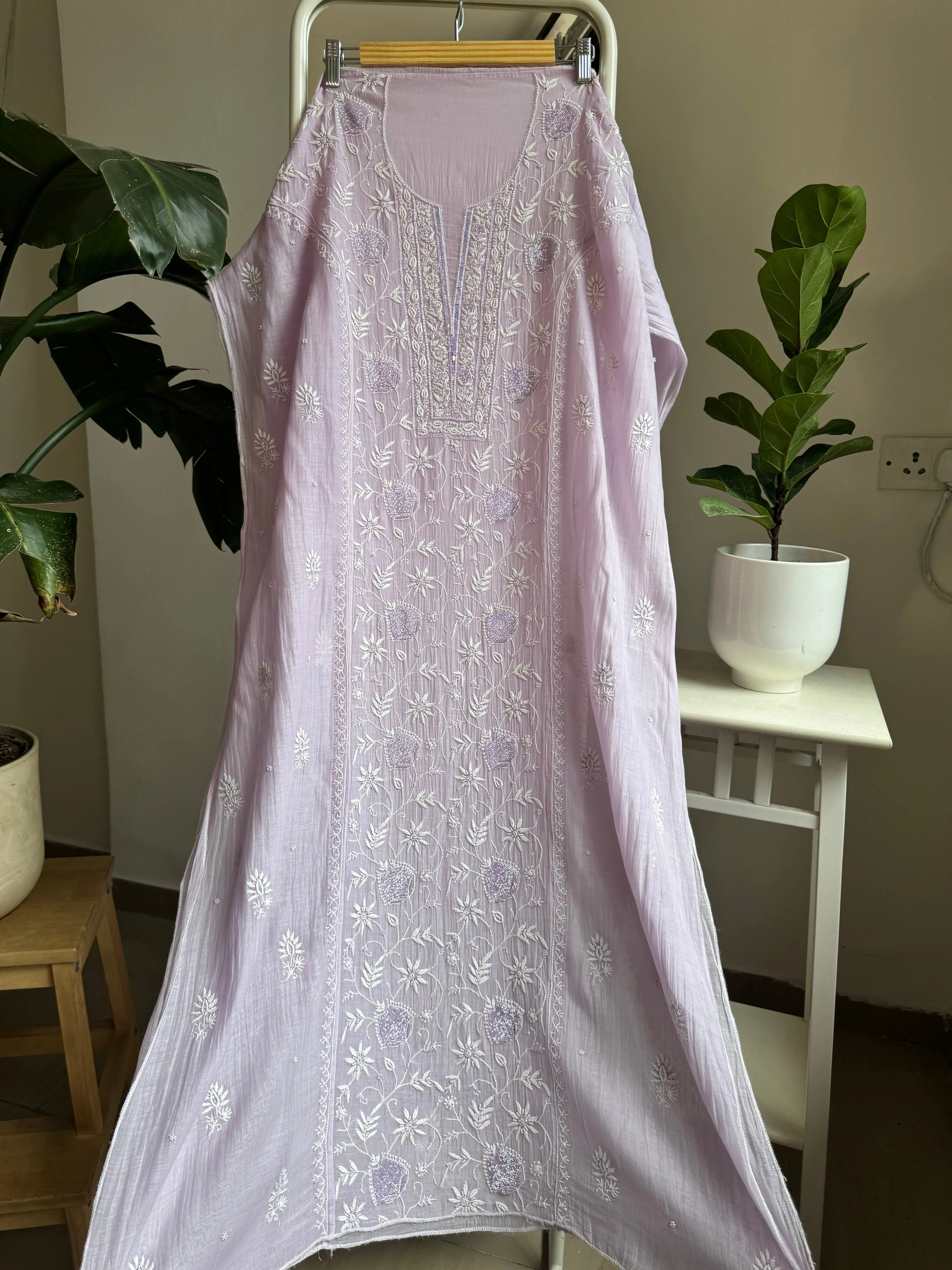 Mul Chanderi Anarkali - Lilac ARIAA CHIKANKARI 