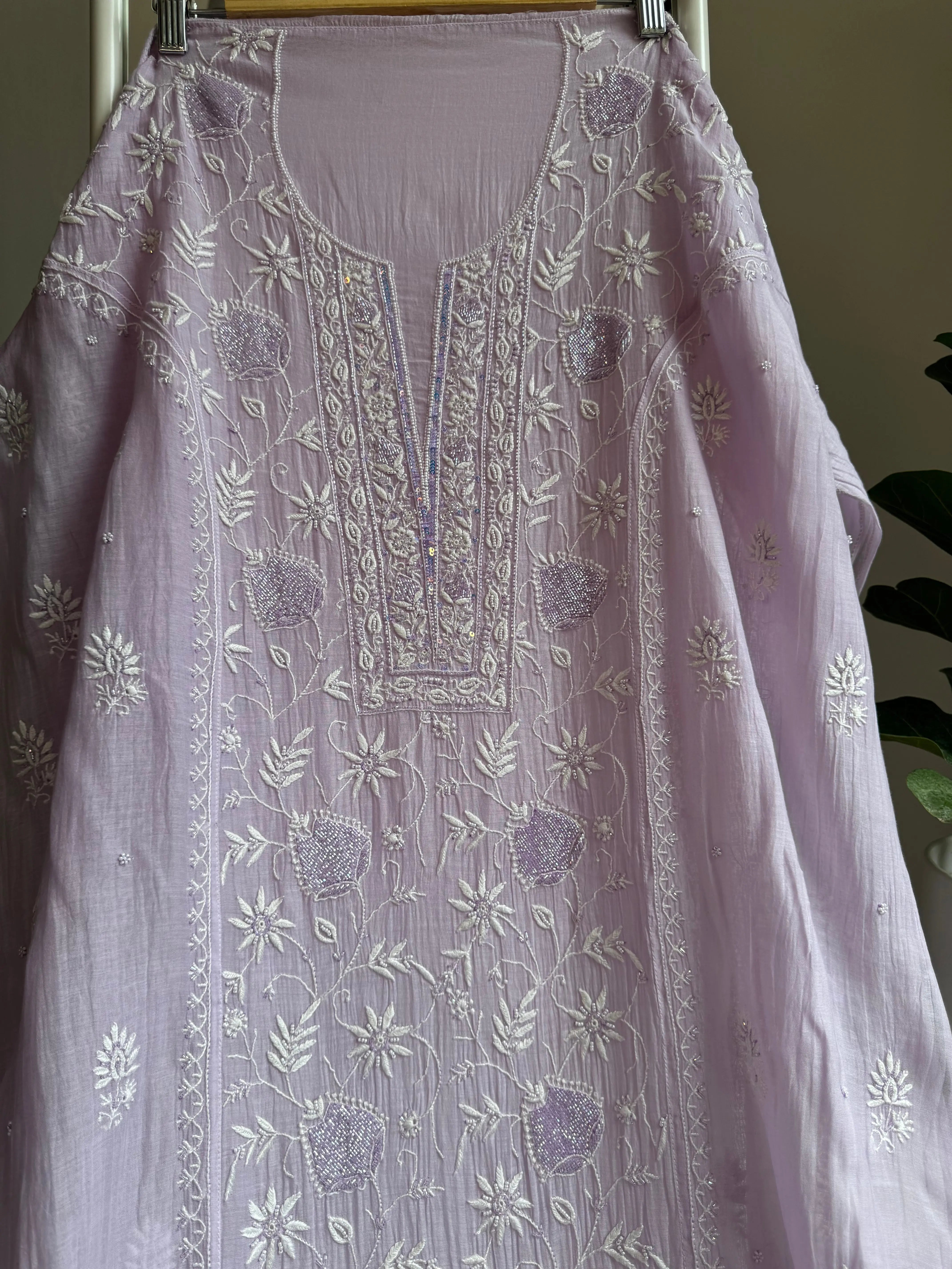 Mul Chanderi Anarkali - Lilac ARIAA CHIKANKARI 