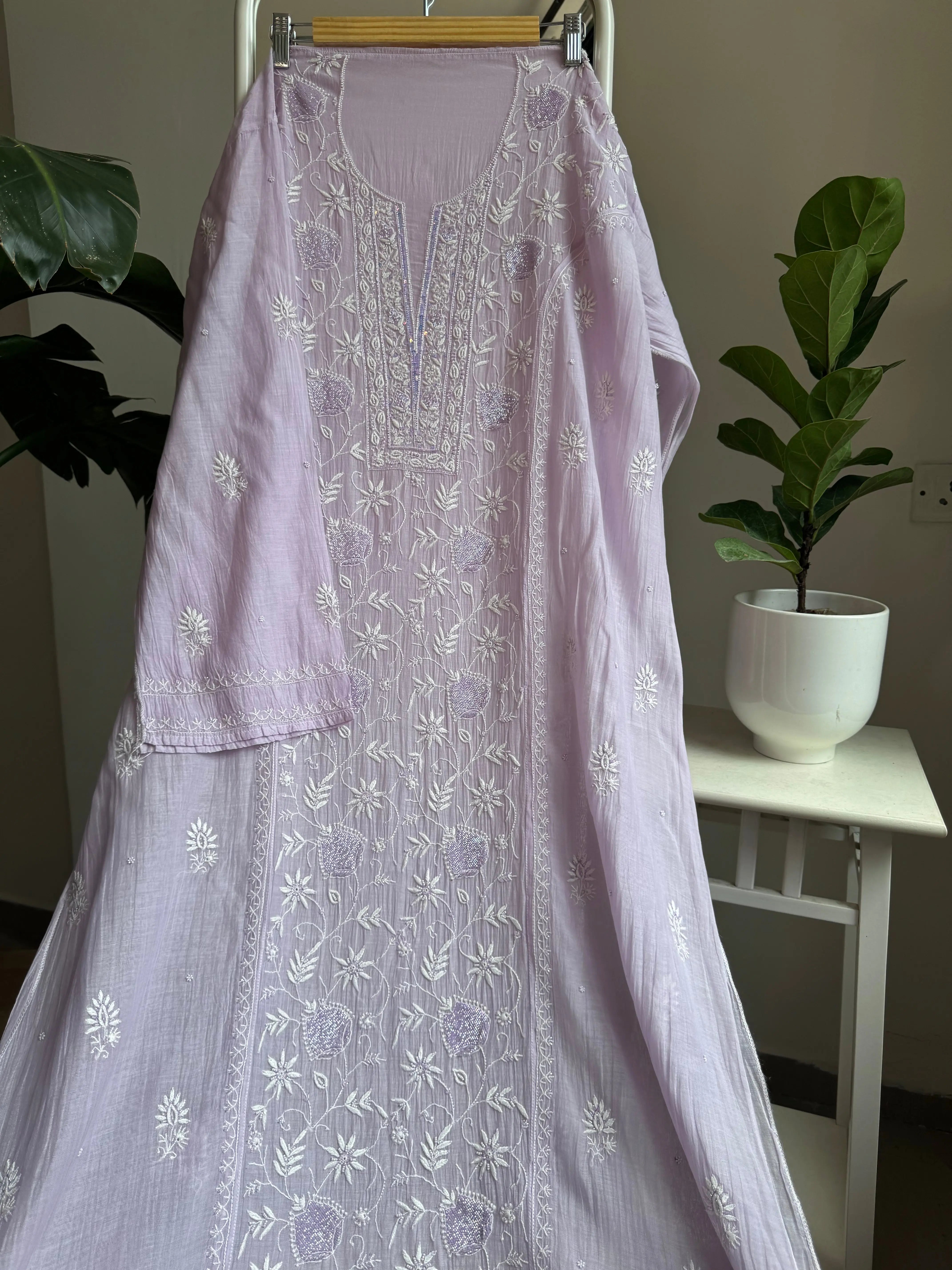 Mul Chanderi Anarkali - Lilac ARIAA CHIKANKARI 