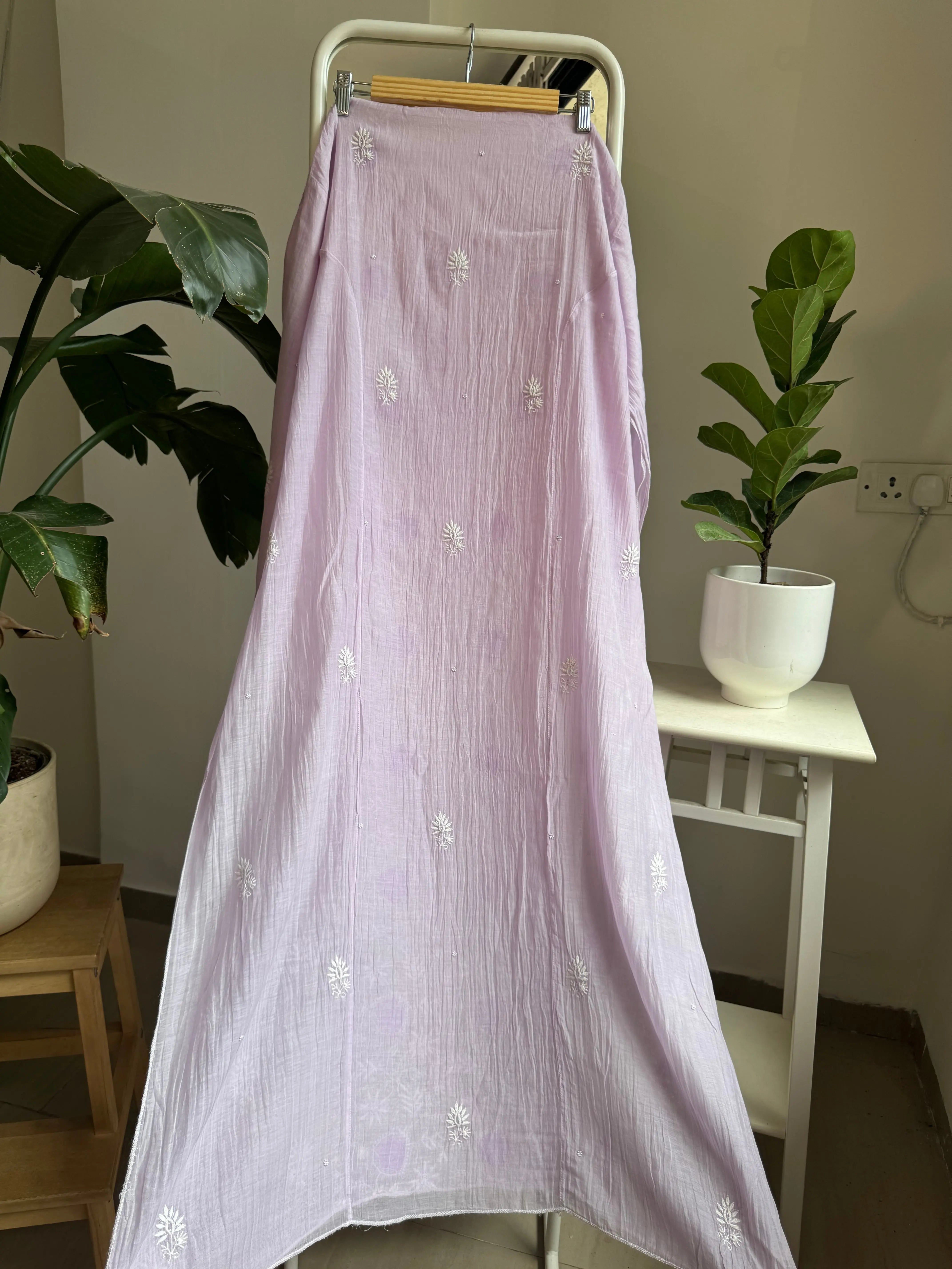 Mul Chanderi Straight Tunic - Lilac ARIAA CHIKANKARI 