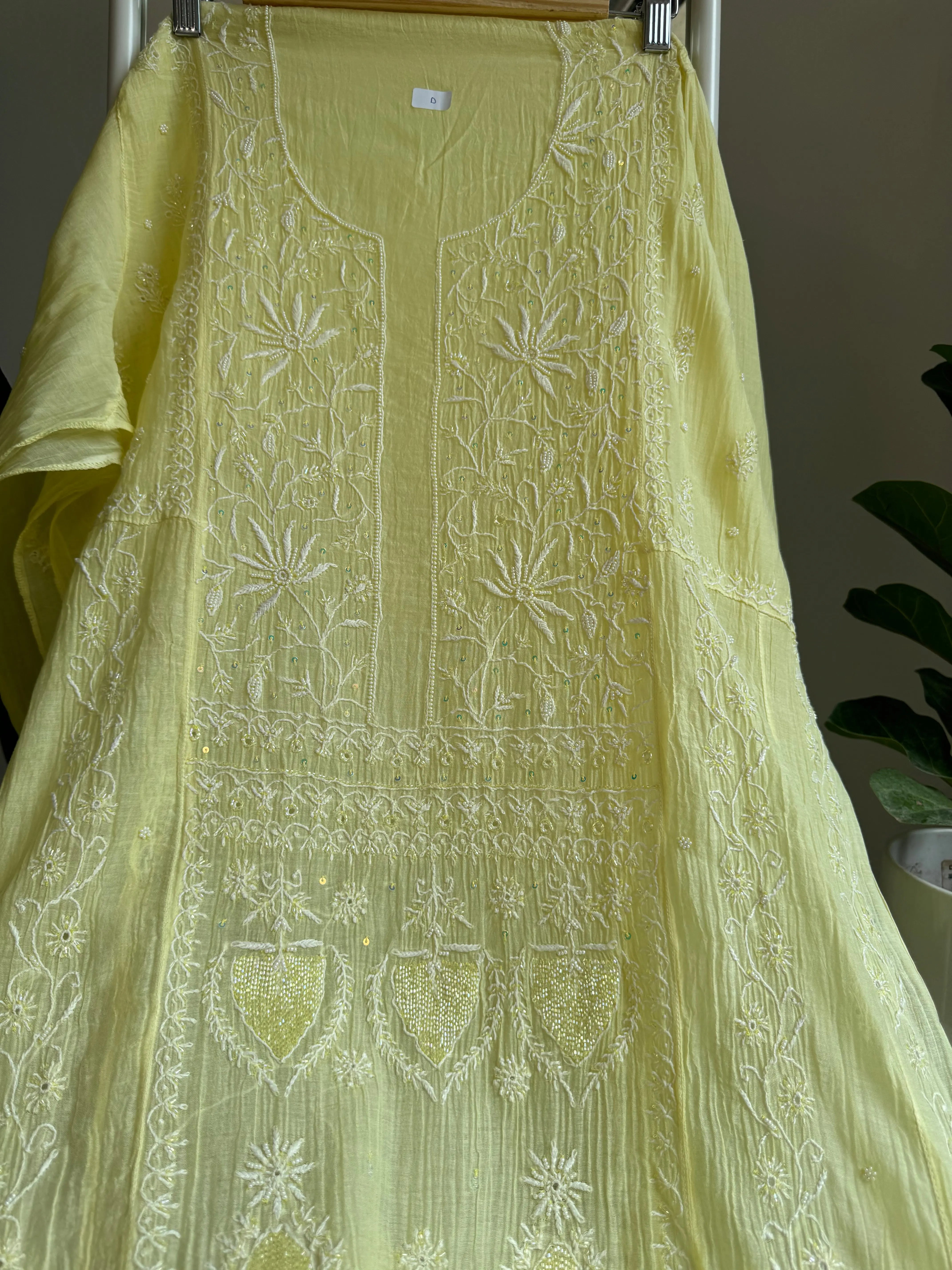 Mul Chanderi Anarkali - Yellow ARIAA CHIKANKARI 