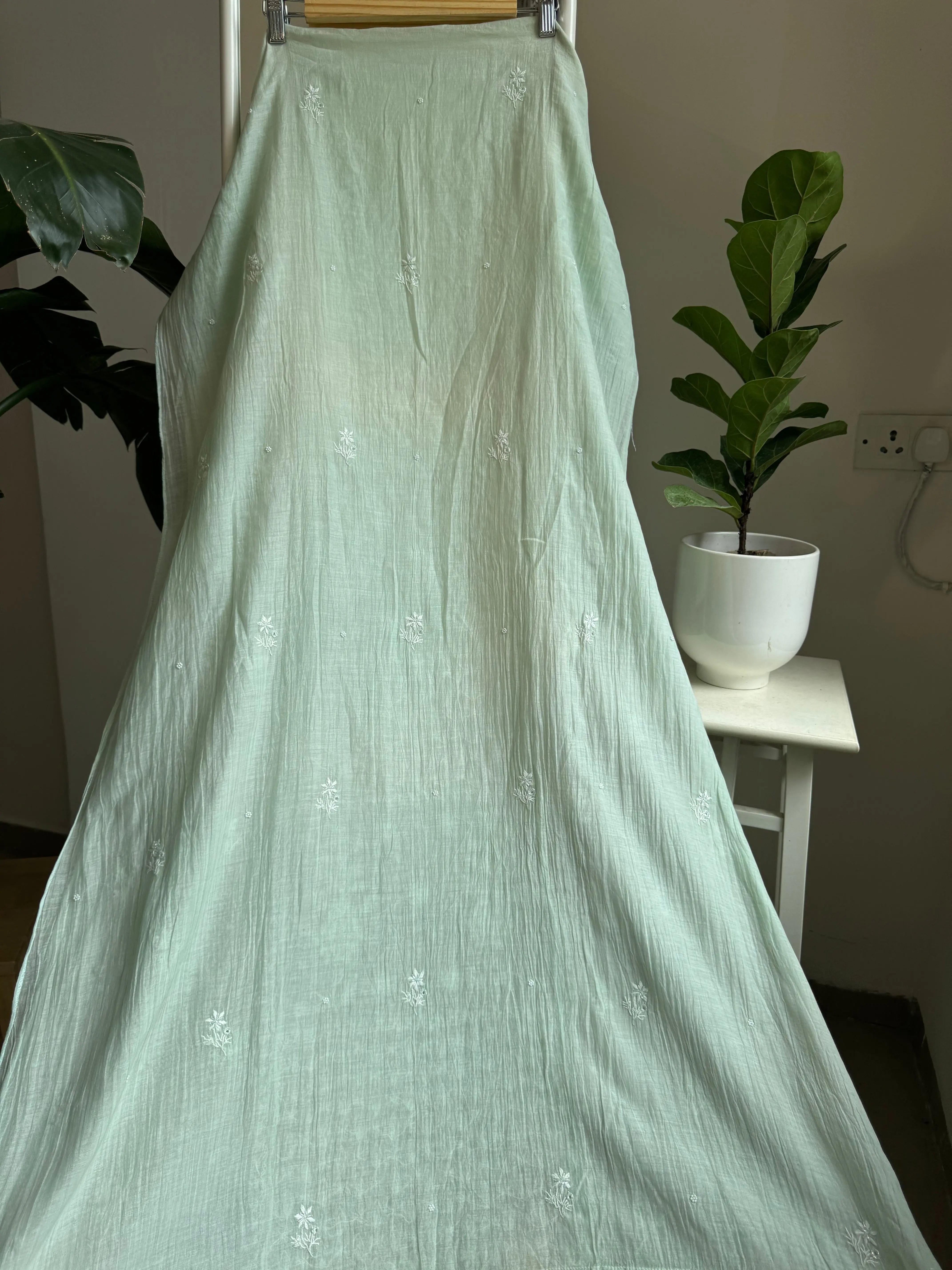 Mul Chanderi Straight Tunic - Green ARIAA CHIKANKARI 