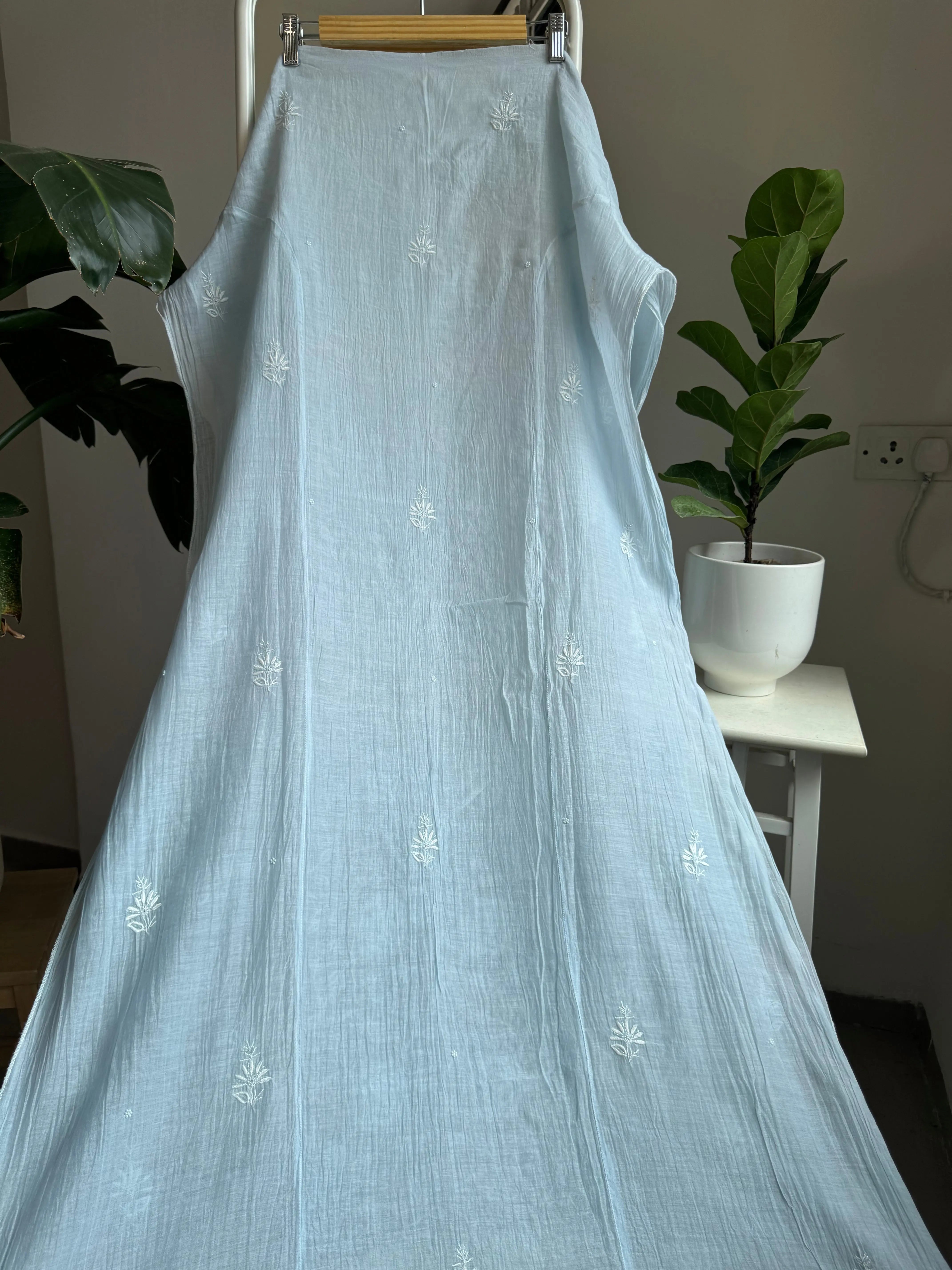 Mul Chanderi Straight Tunic - Baby Blue ARIAA CHIKANKARI 