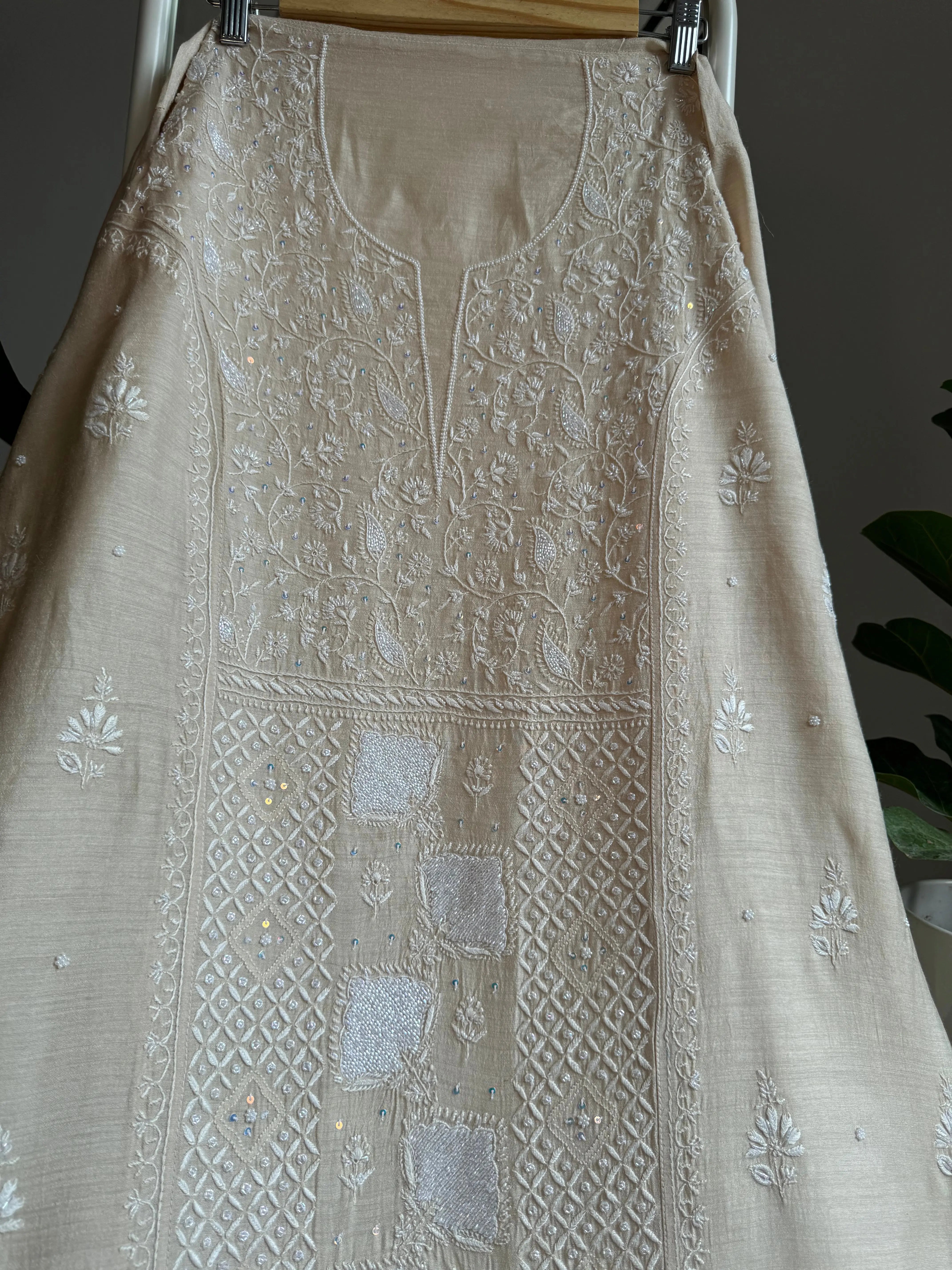 Silk Straight Semi Stitched - Beige ARIAA CHIKANKARI 