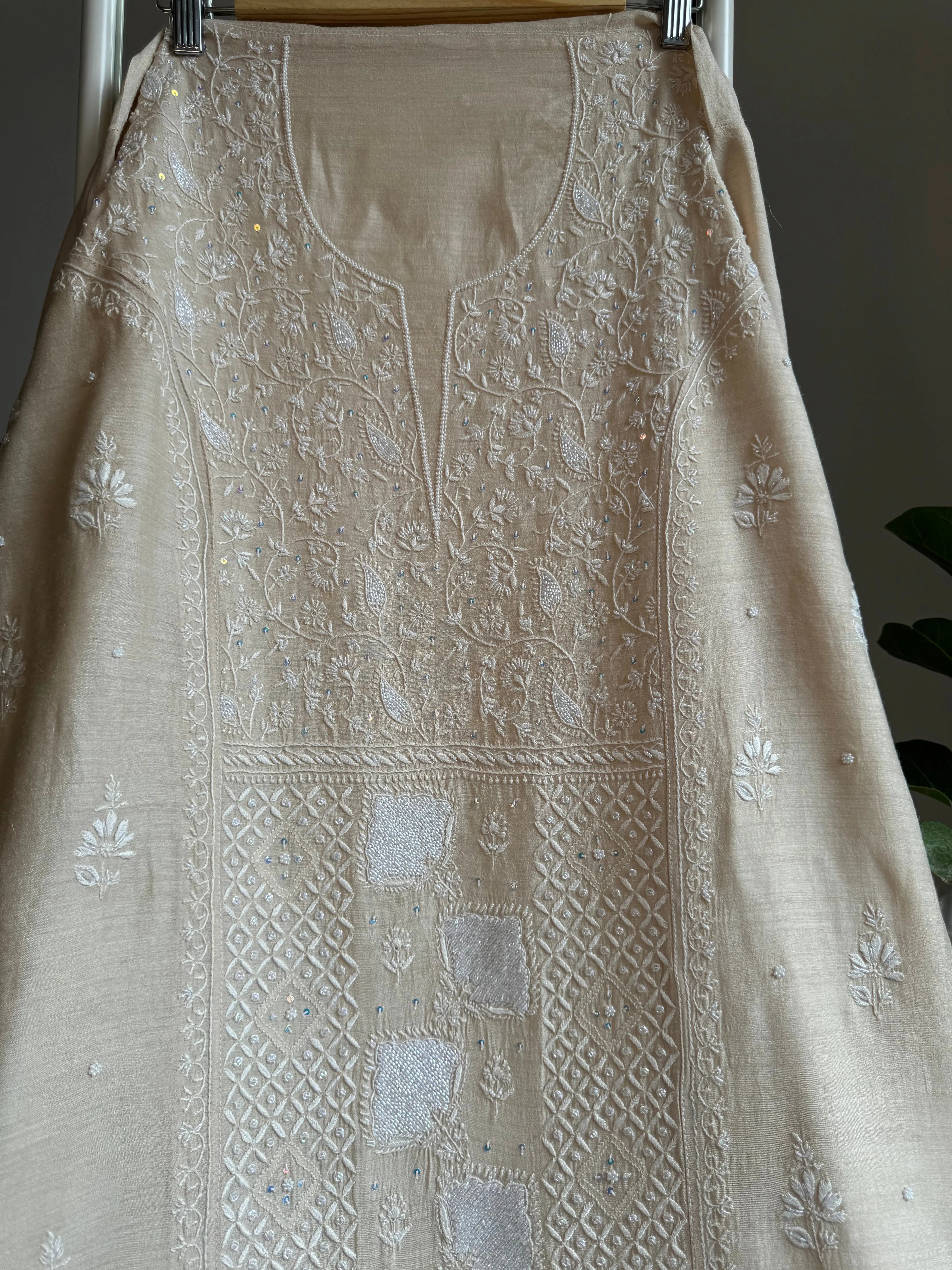 Silk Straight Semi Stitched - Beige ARIAA CHIKANKARI 