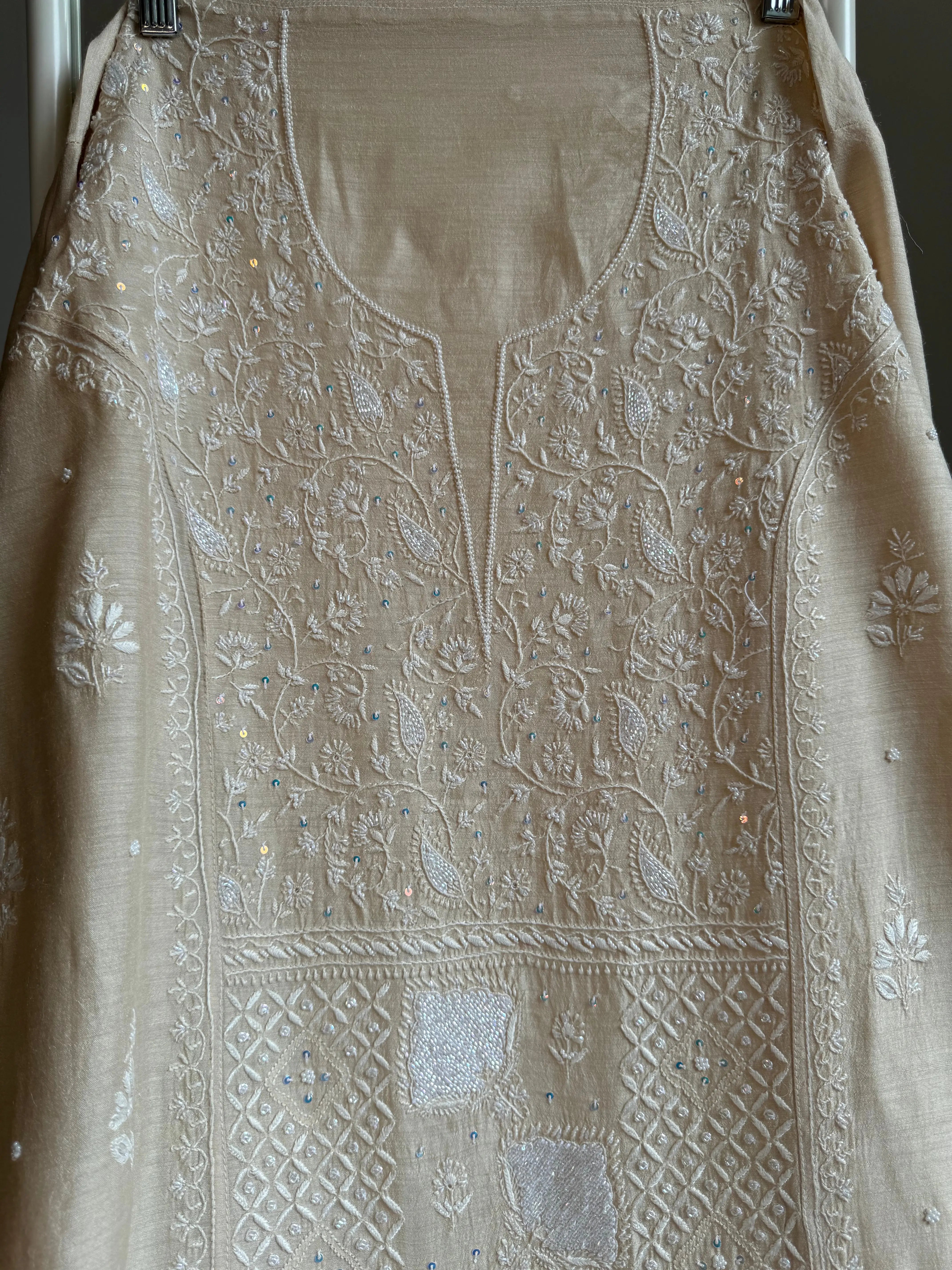 Silk Straight Semi Stitched - Beige ARIAA CHIKANKARI 