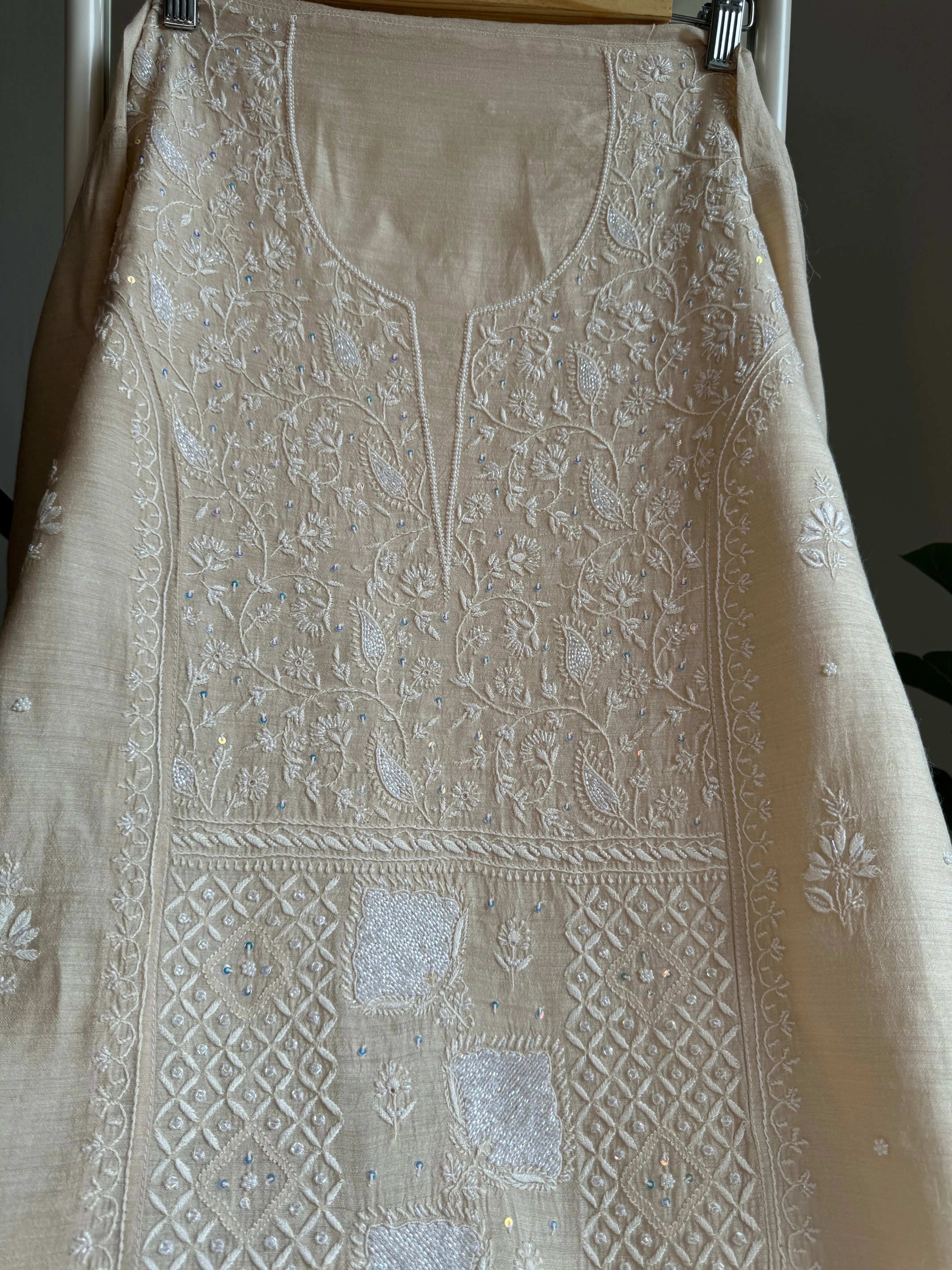 Silk Straight Semi Stitched - Beige ARIAA CHIKANKARI 