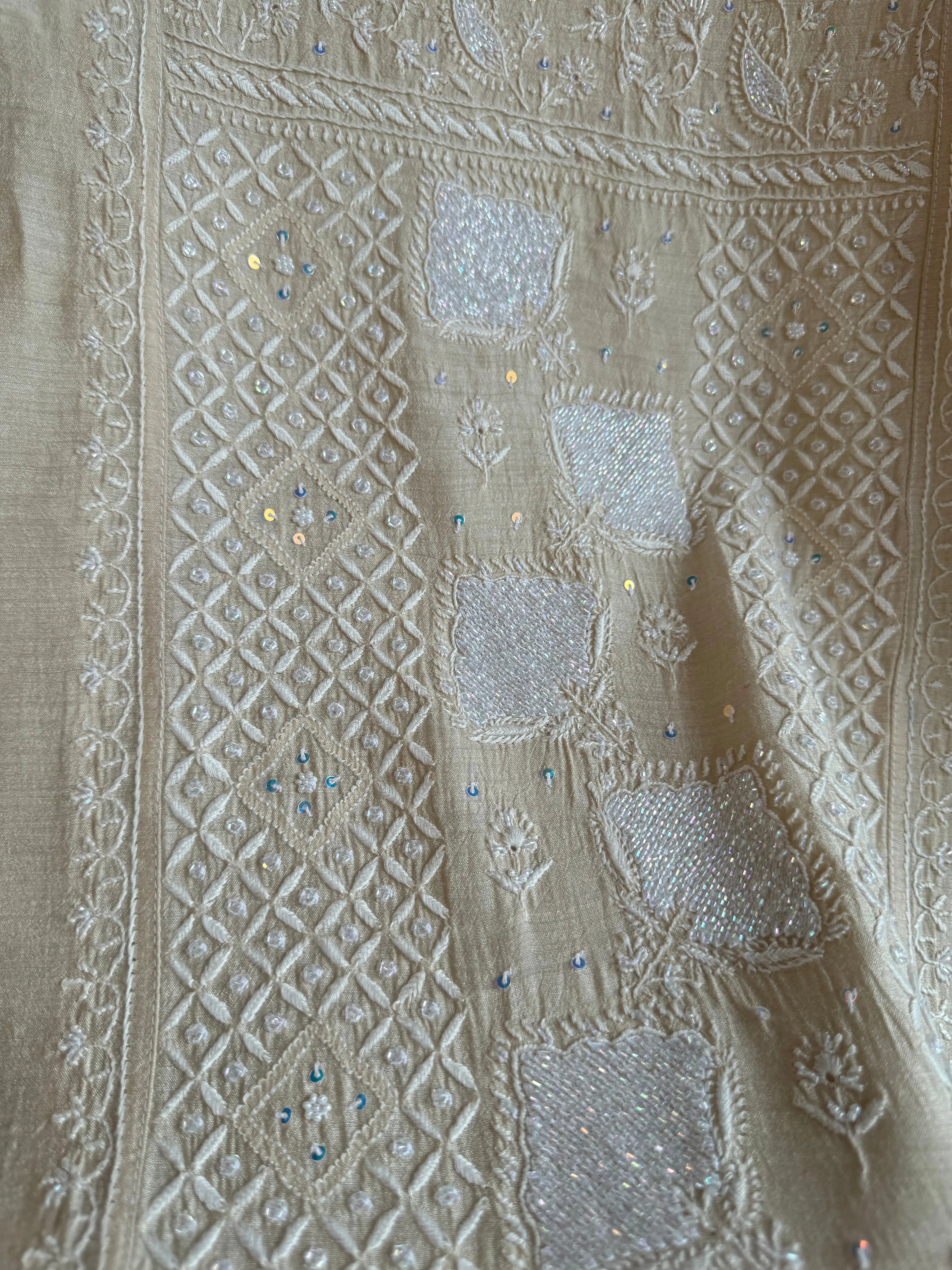 Silk Straight Semi Stitched - Beige ARIAA CHIKANKARI 