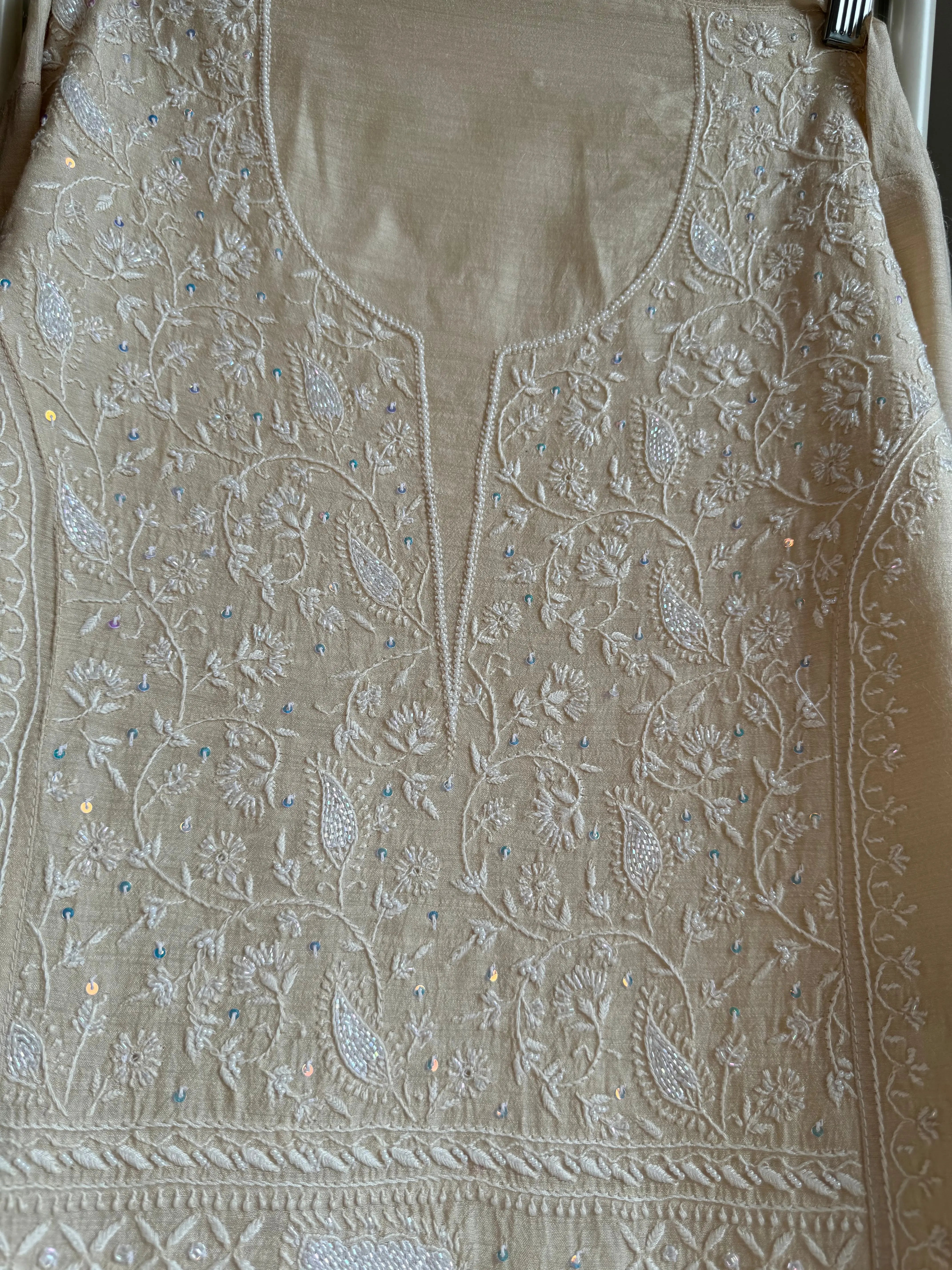 Silk Straight Semi Stitched - Beige ARIAA CHIKANKARI 