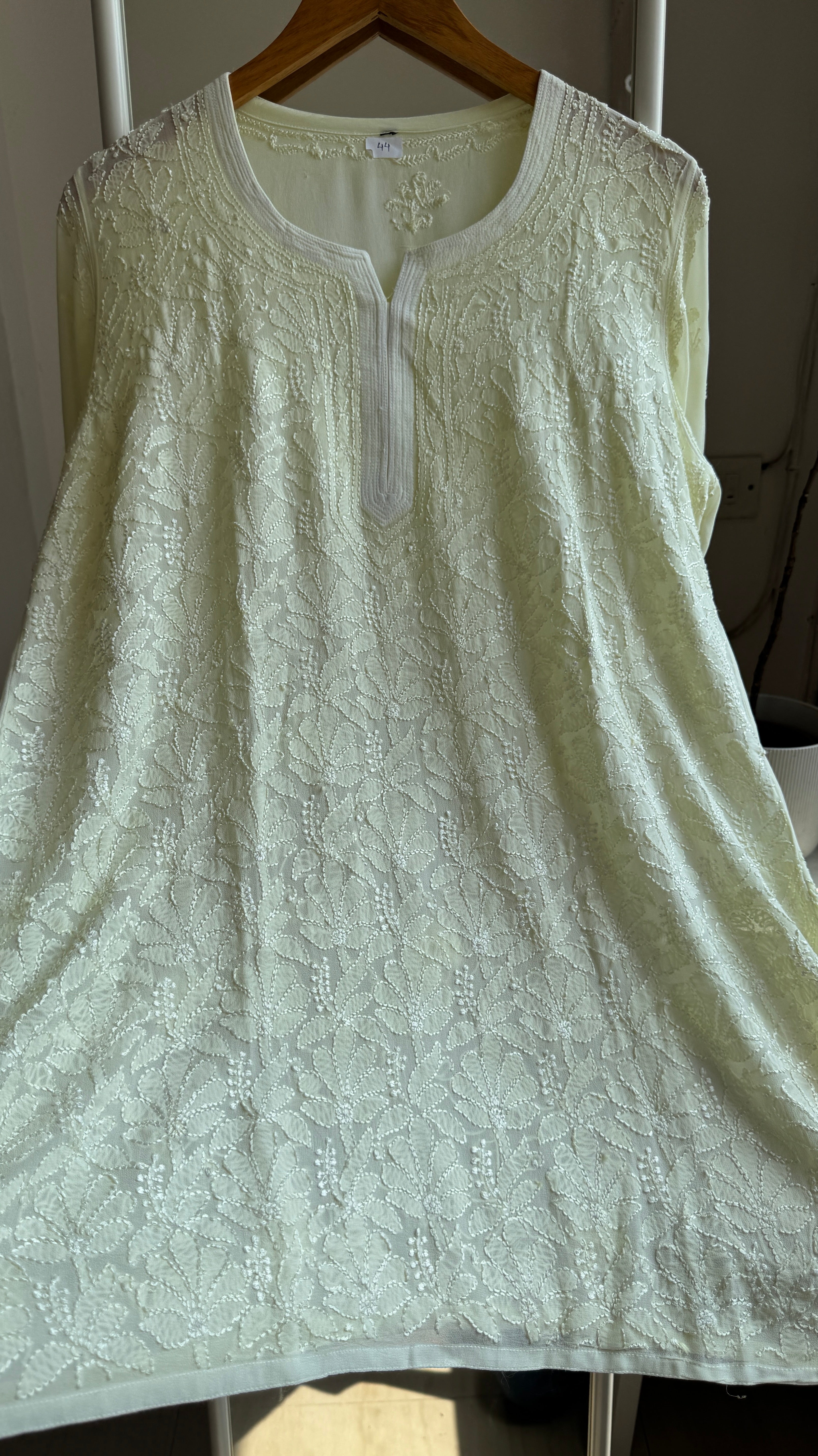 Chikankari Viscose Georgette short Top in Lemon Yellow