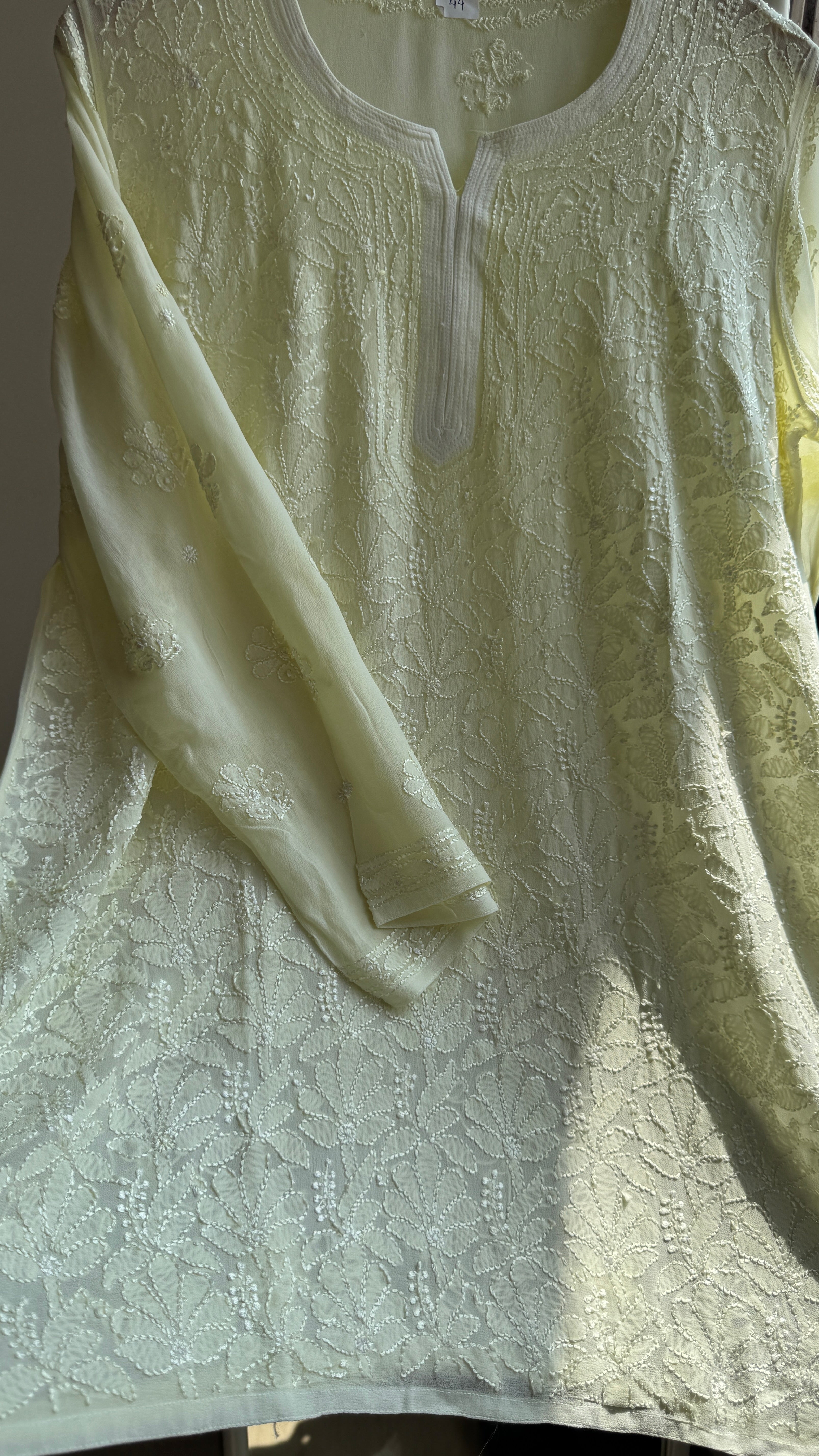 Chikankari Viscose Georgette short Top in Lemon Yellow