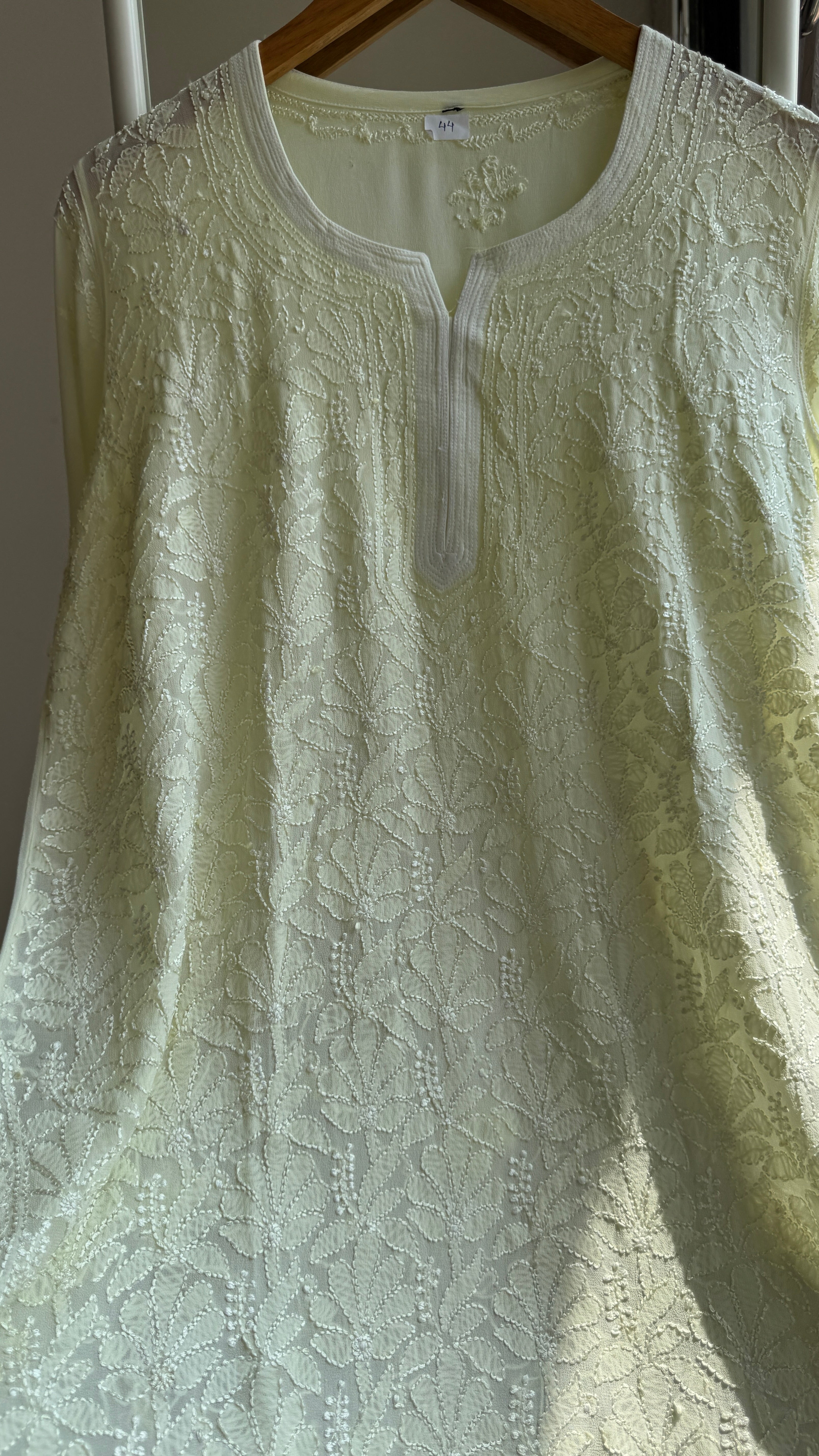 Chikankari Viscose Georgette short Top in Lemon Yellow