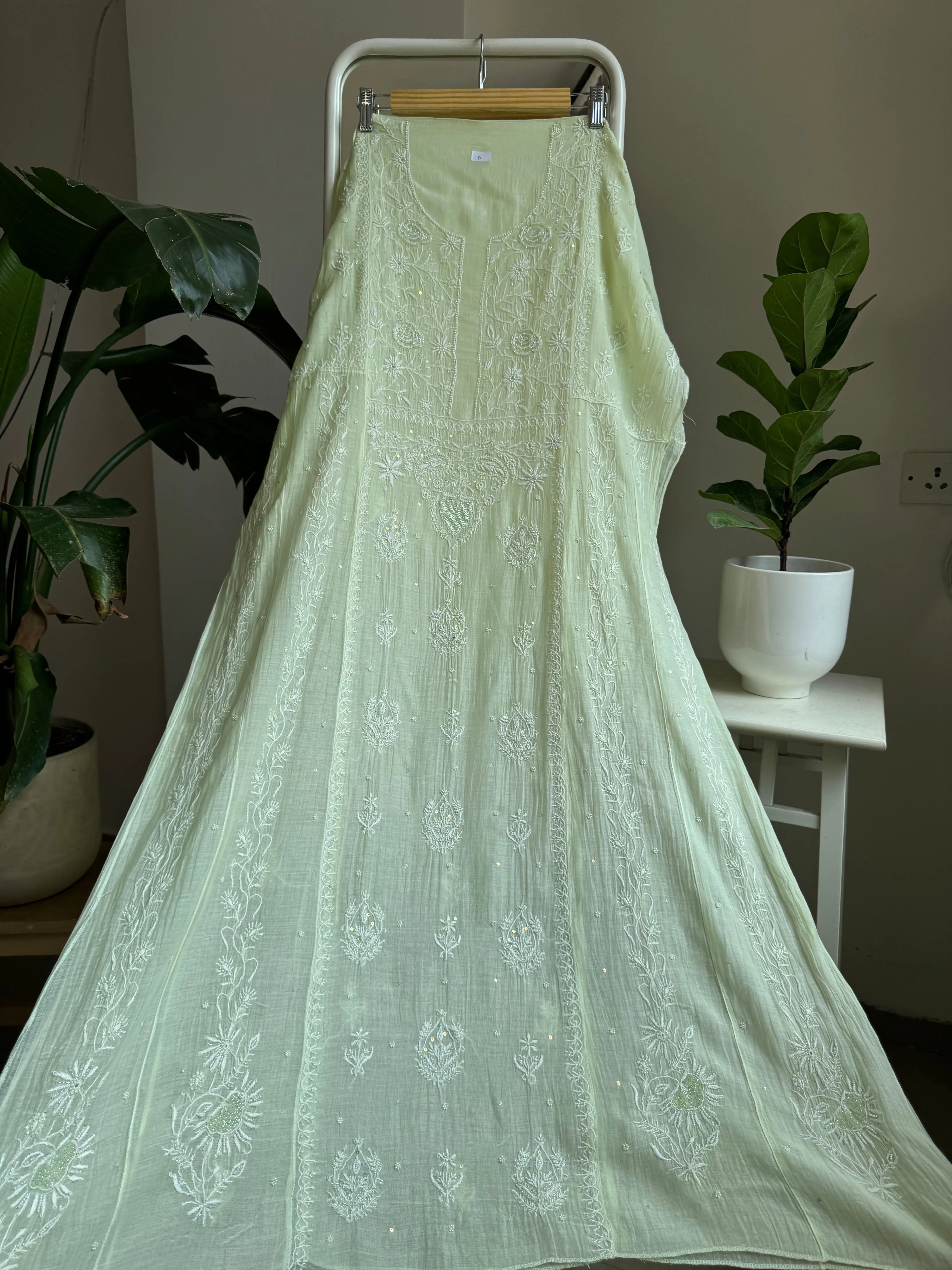 Mul Chanderi Anarkali - Green ARIAA CHIKANKARI 