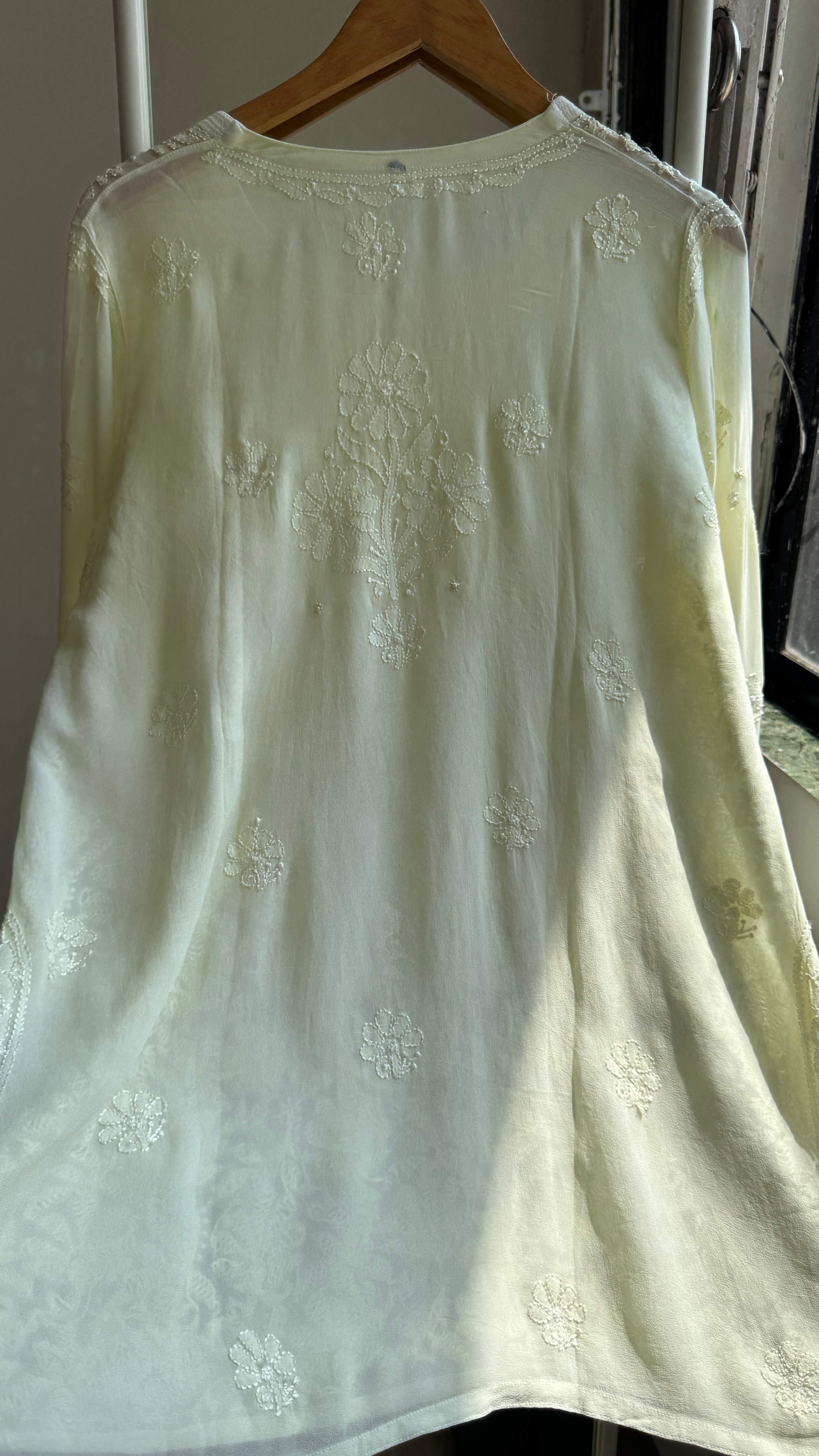 Chikankari Viscose Georgette short Top in Lemon Yellow