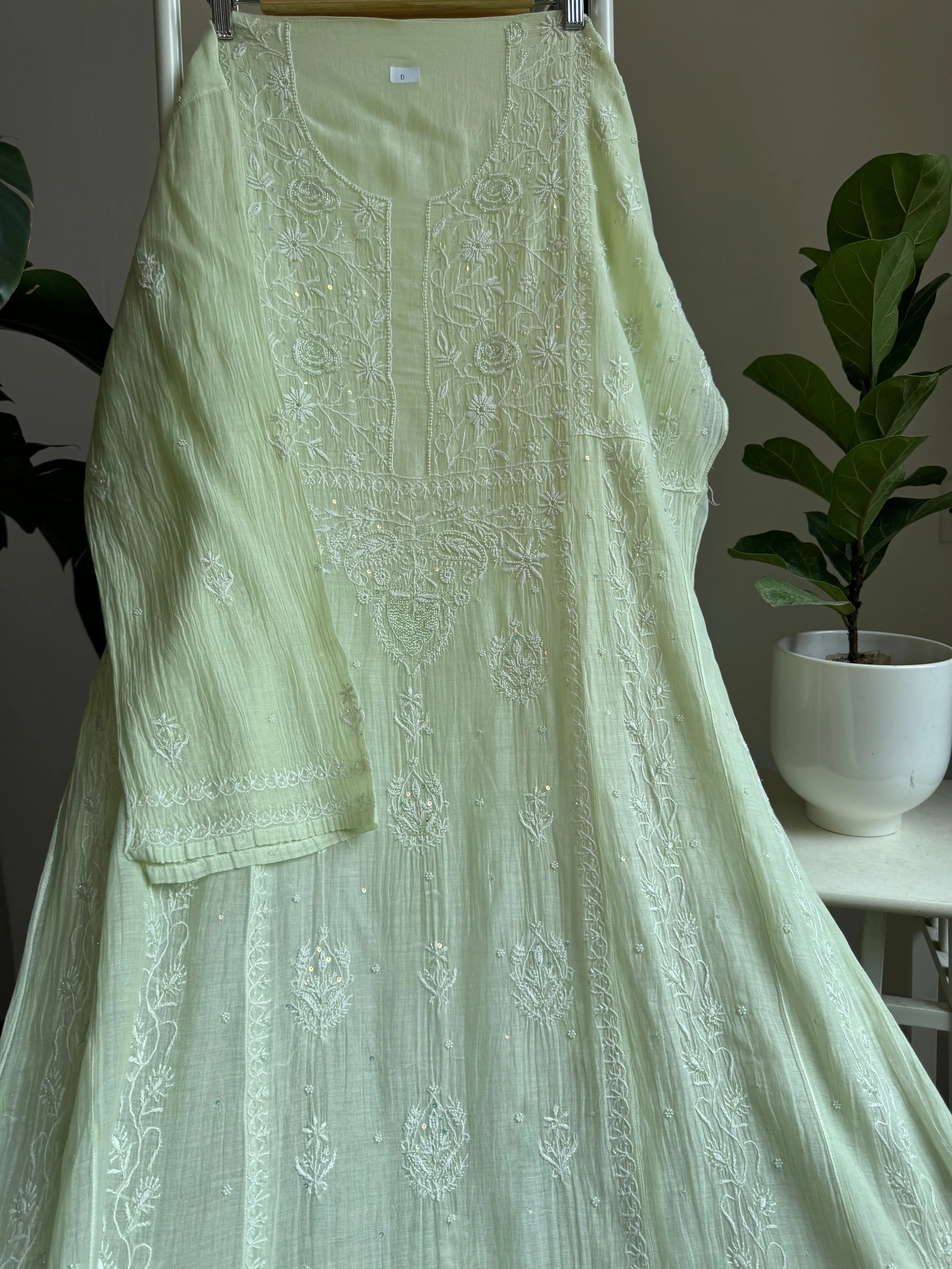 Mul Chanderi Anarkali - Green ARIAA CHIKANKARI 