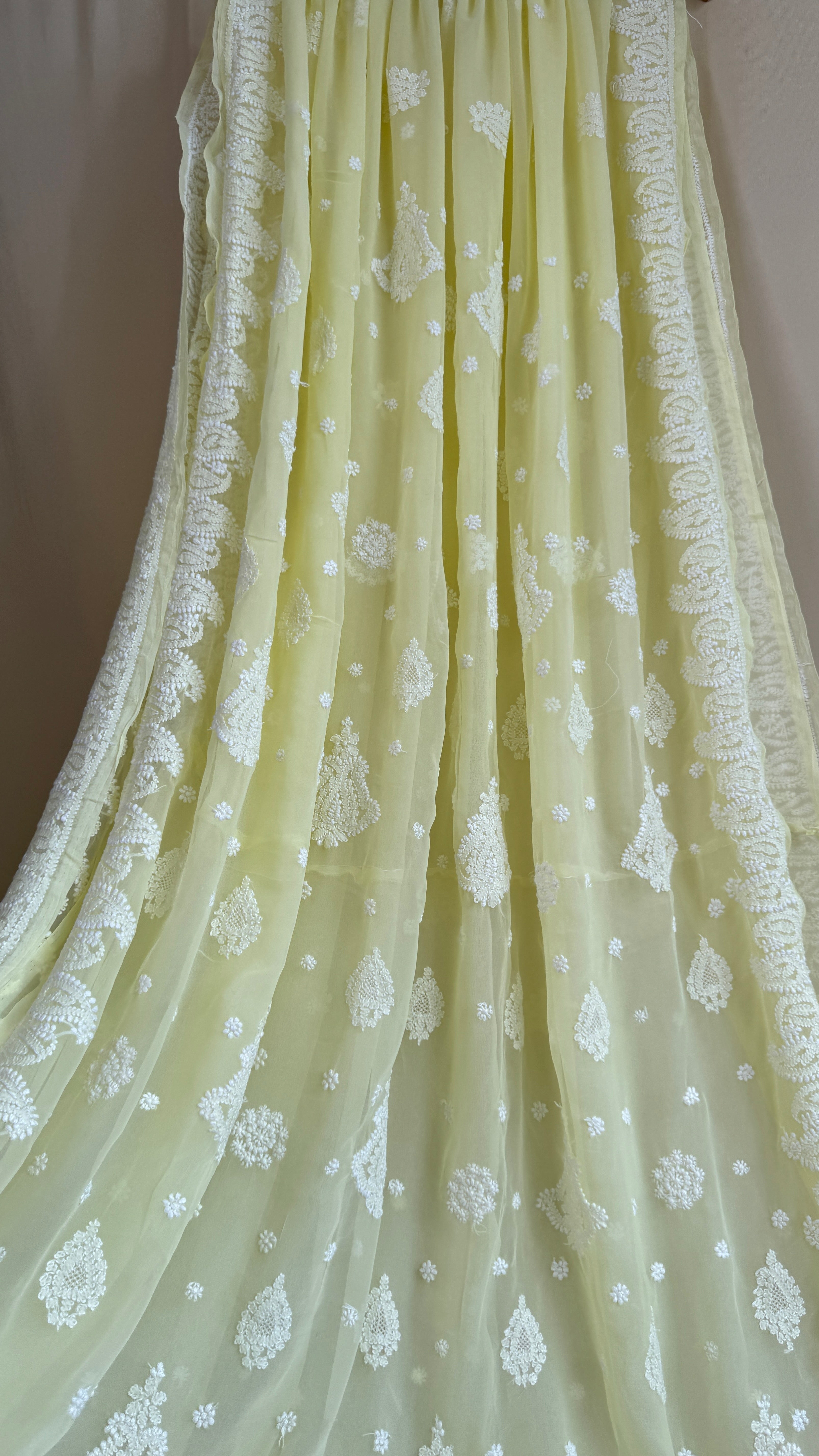Georgette Chikankari saree in Lemon Yellow