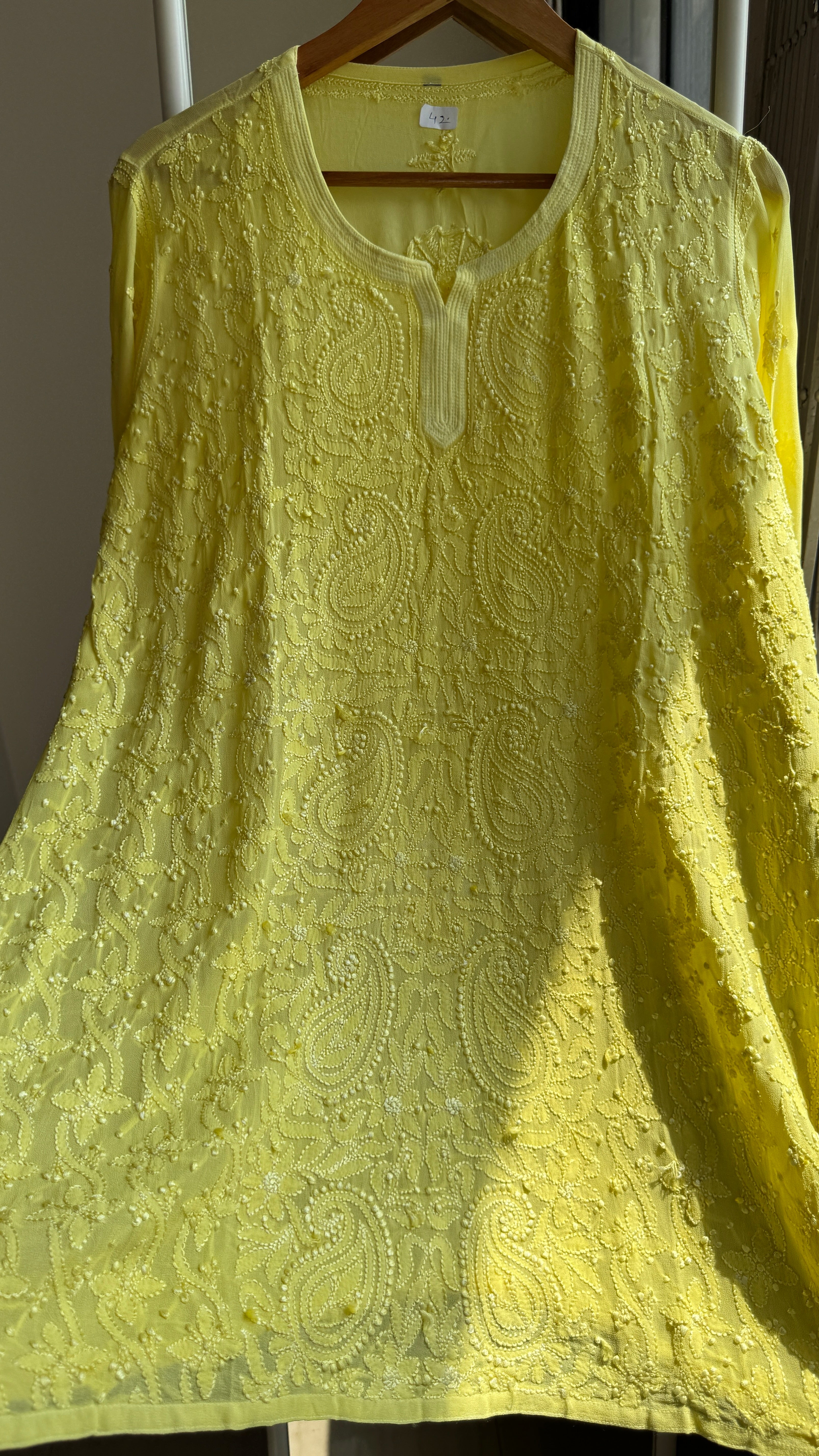 Chikankari Viscose Georgette short Top in canary Yellow