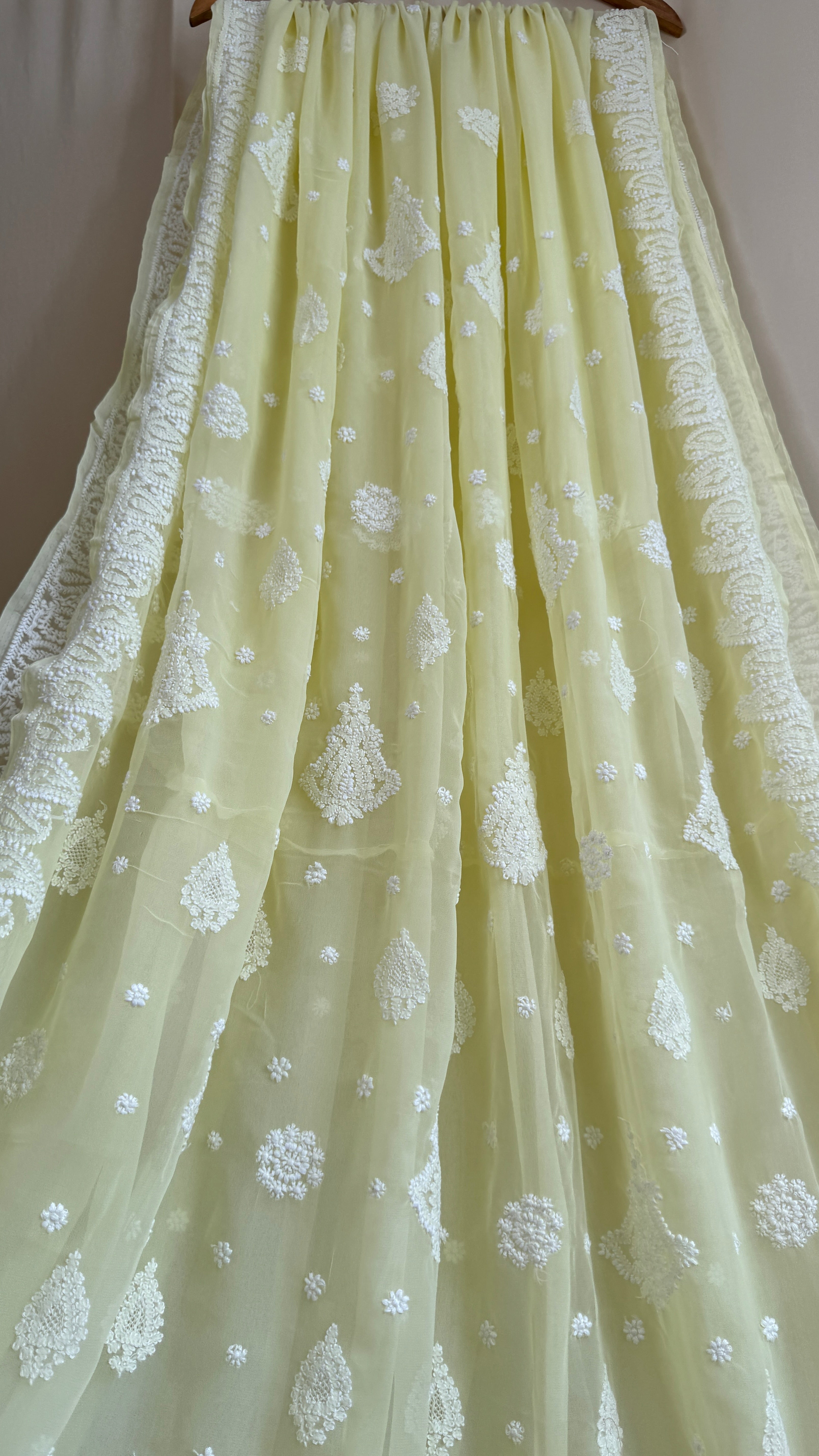 Georgette Chikankari saree in Lemon Yellow