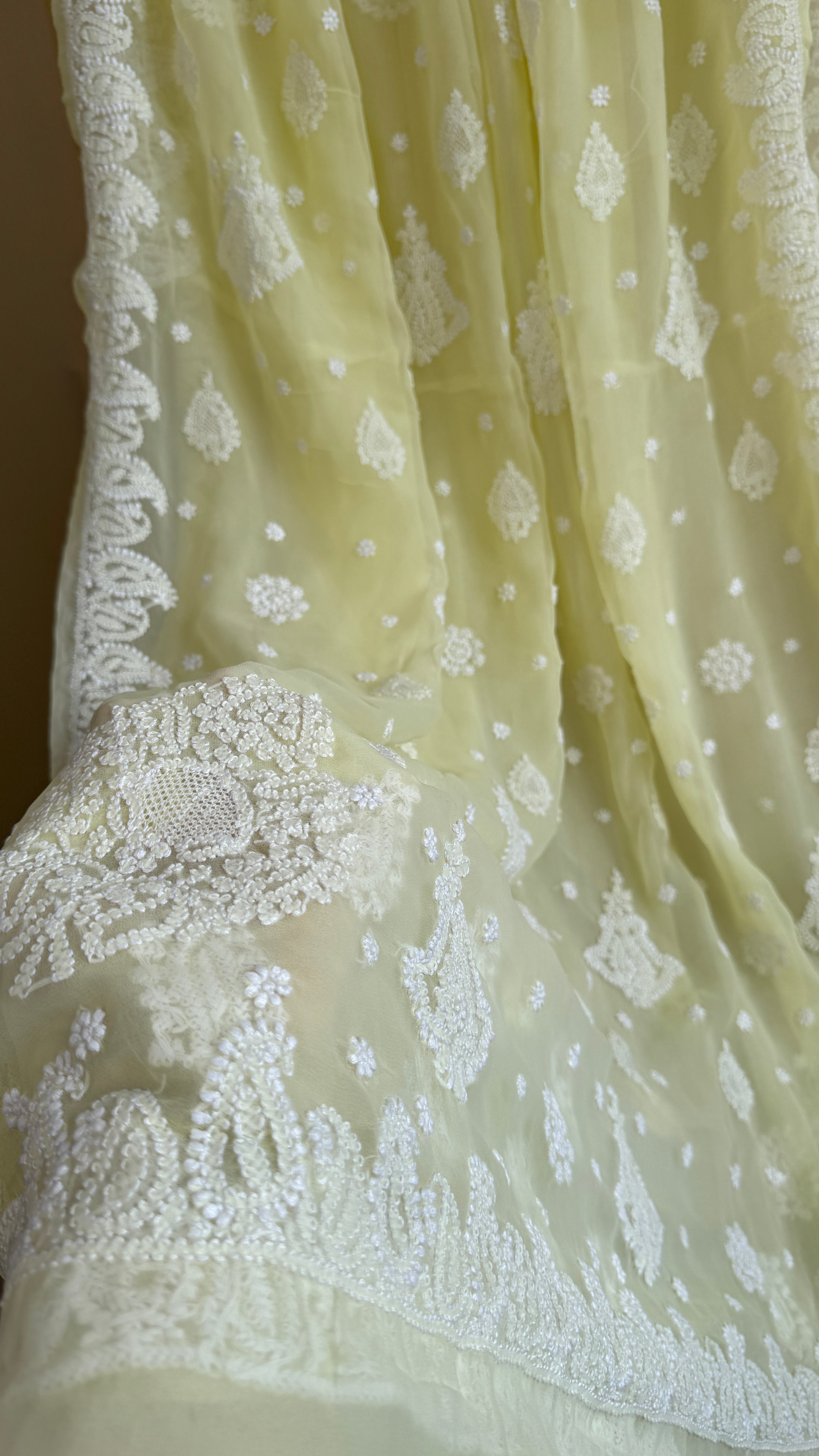 Georgette Chikankari saree in Lemon Yellow
