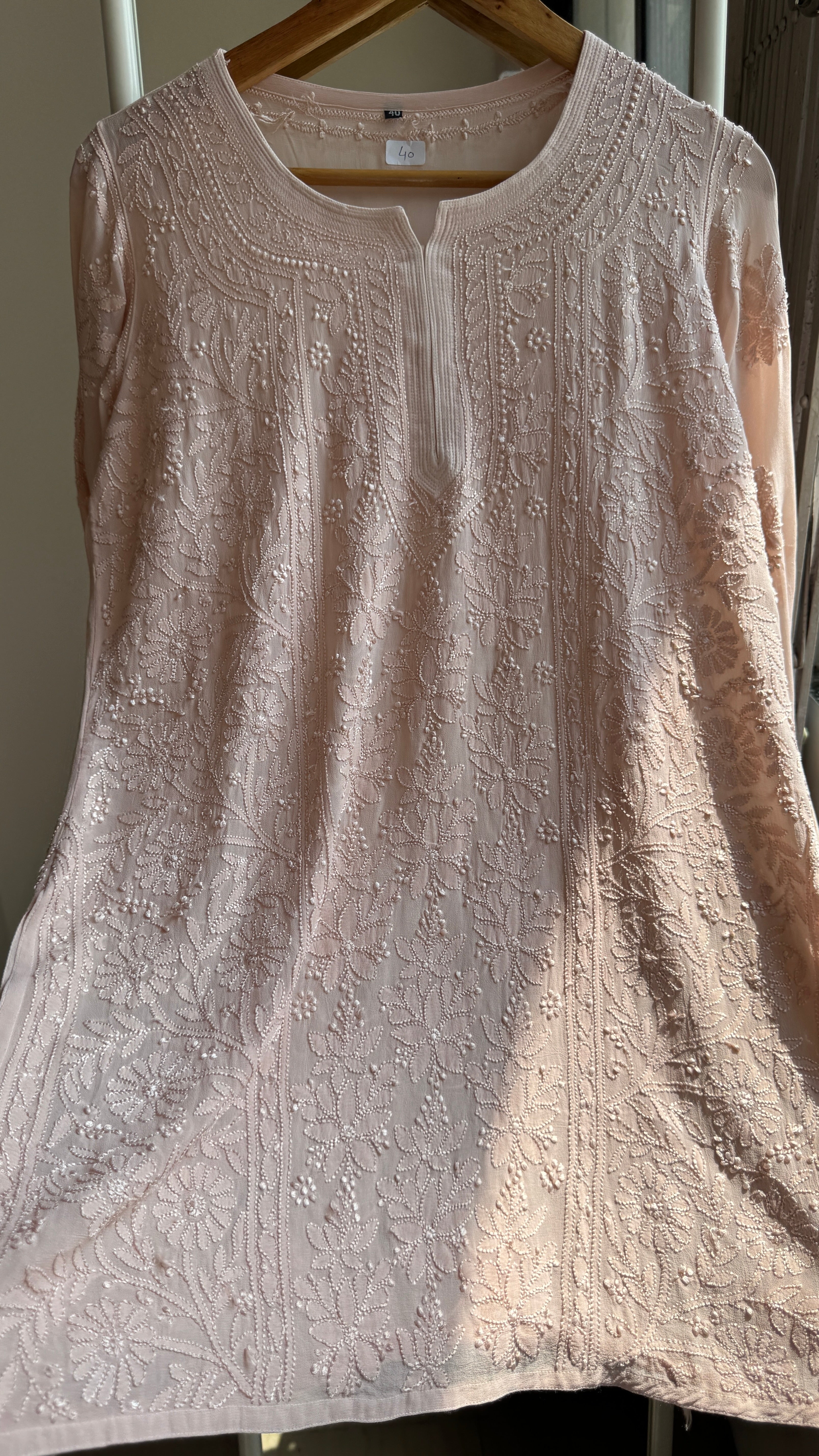 Chikankari Viscose Georgette short Top in Pale pink