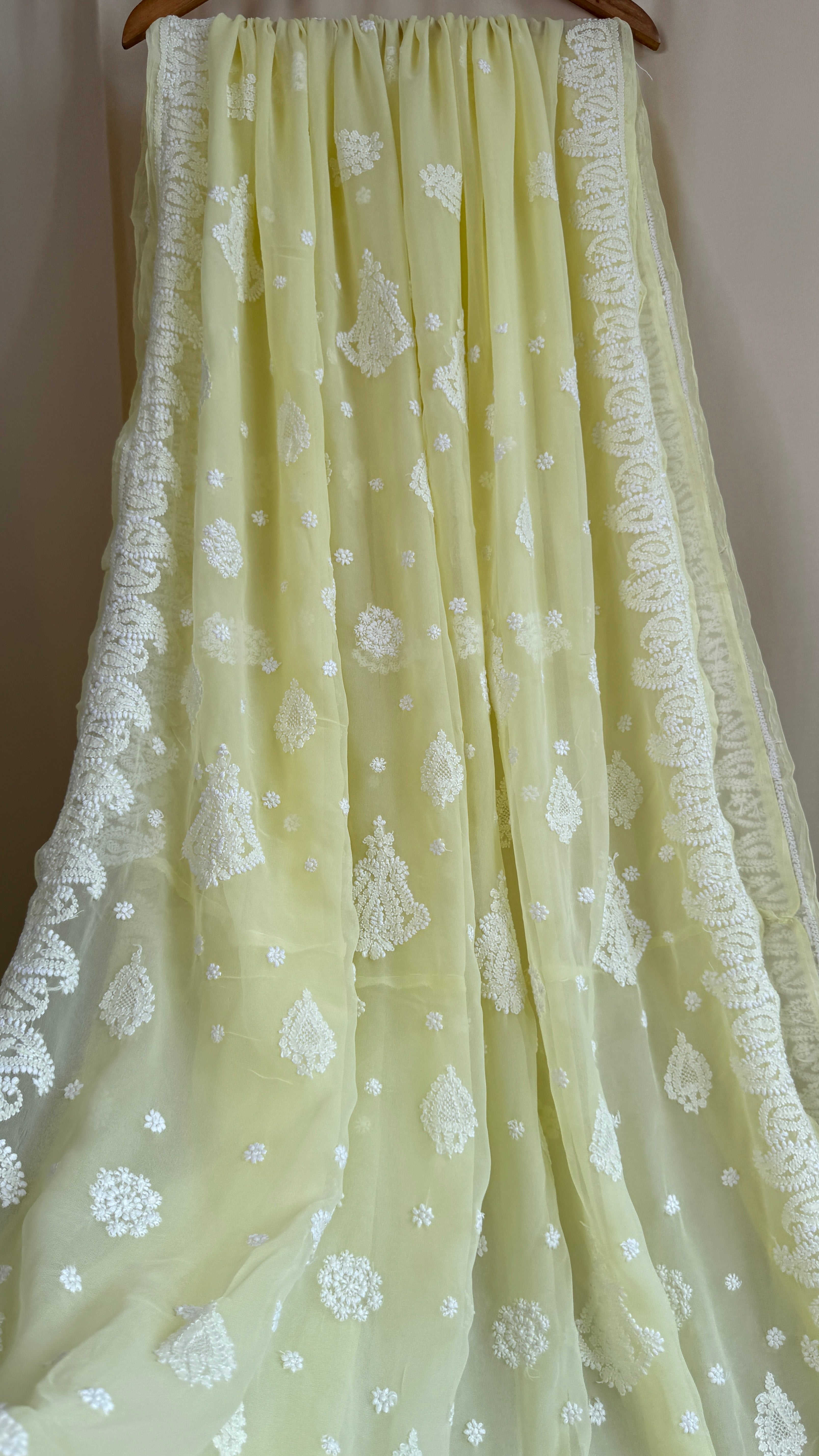 Georgette Chikankari saree in Lemon Yellow