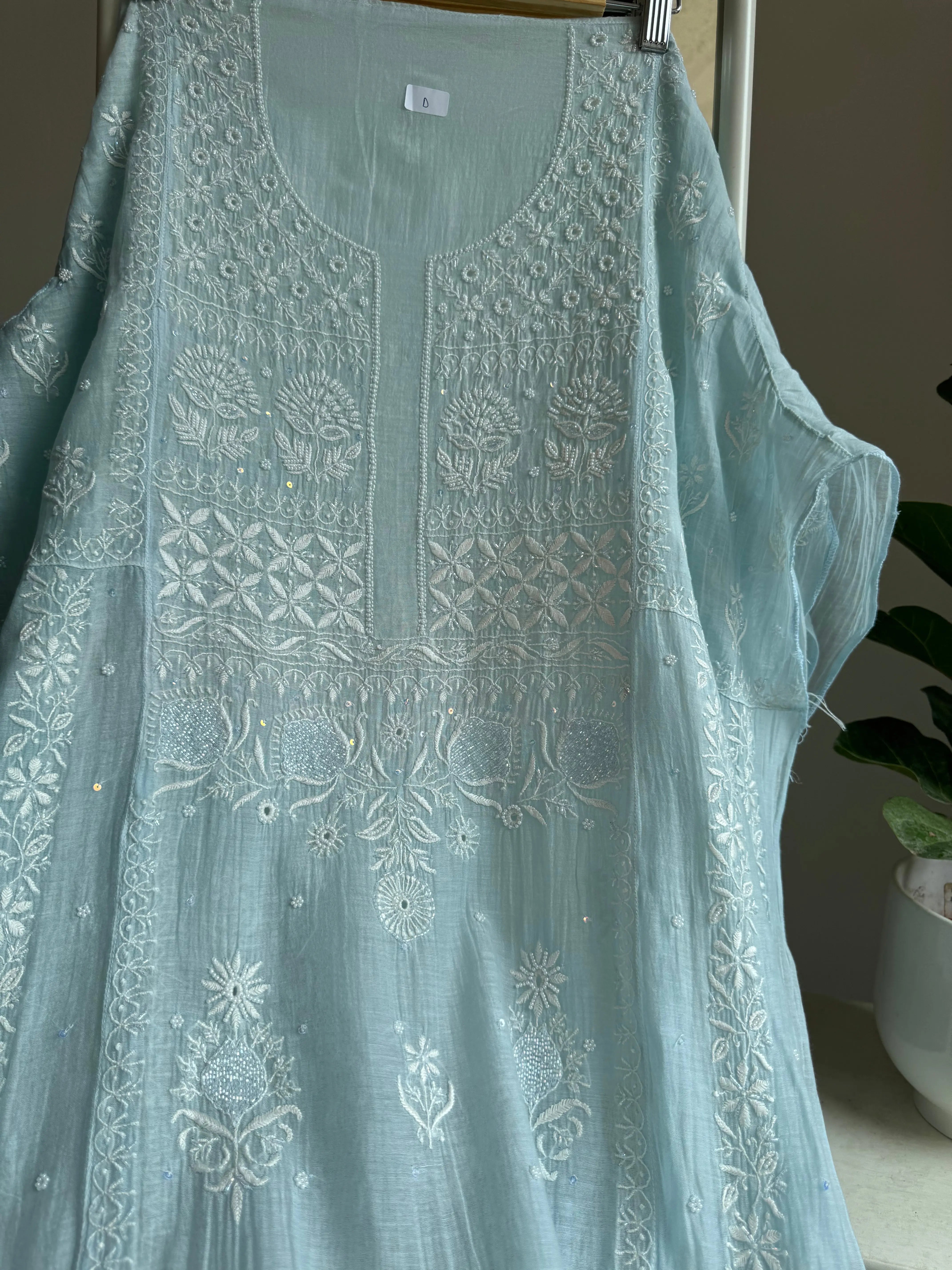 Mul Chanderi Anarkali - Baby Blue ARIAA CHIKANKARI 