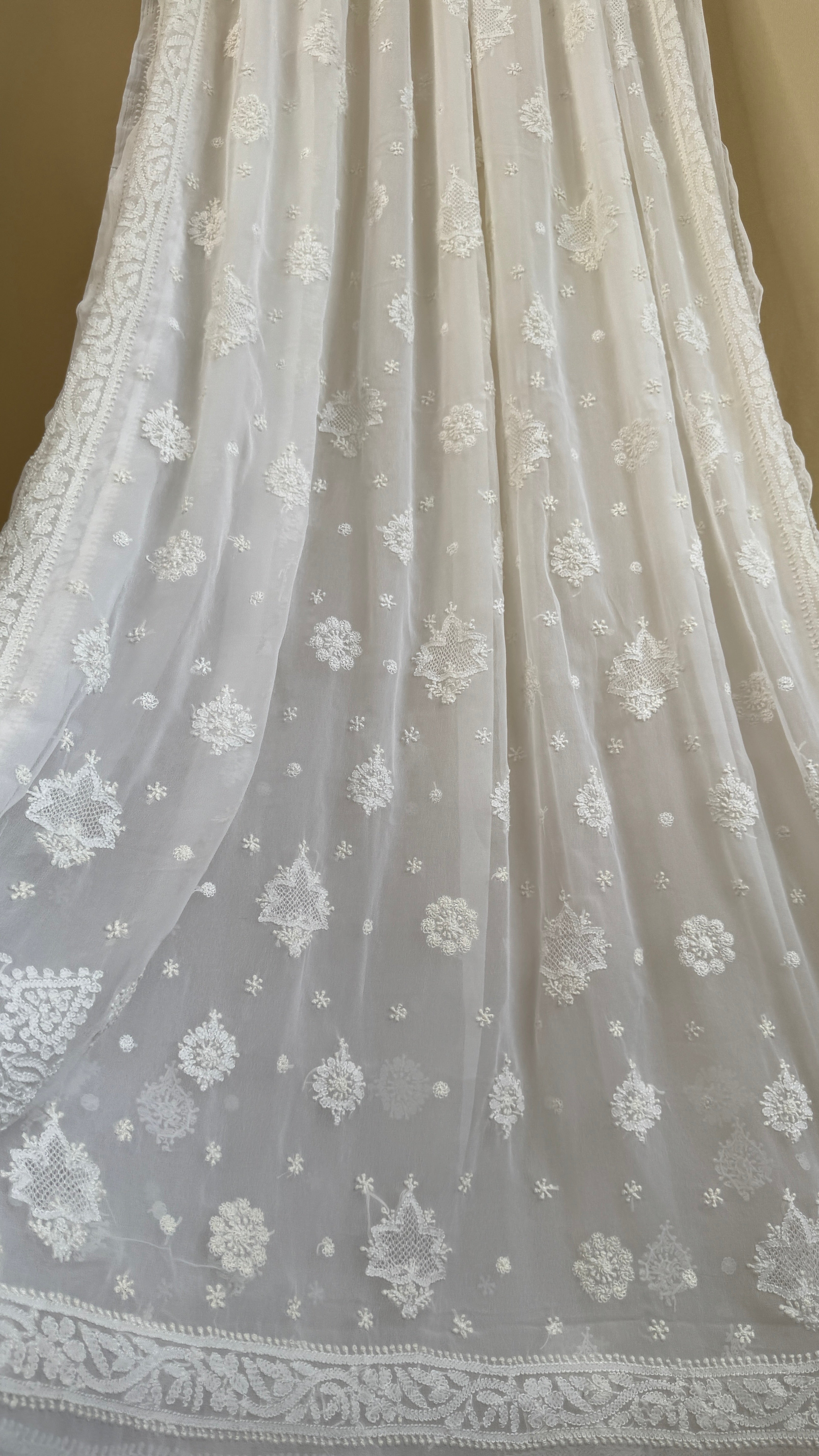 Georgette Chikankari saree in White