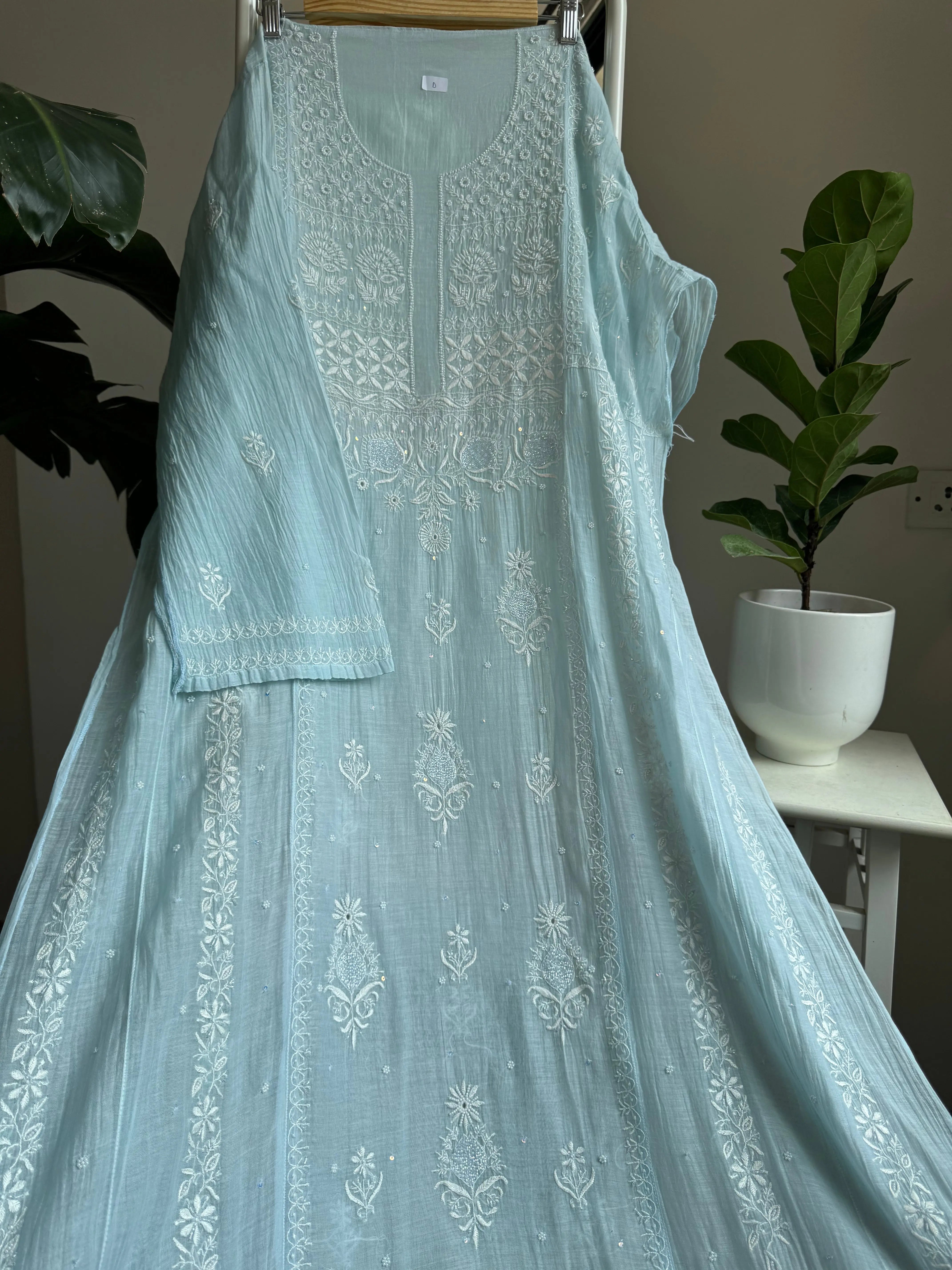 Mul Chanderi Anarkali - Baby Blue ARIAA CHIKANKARI 