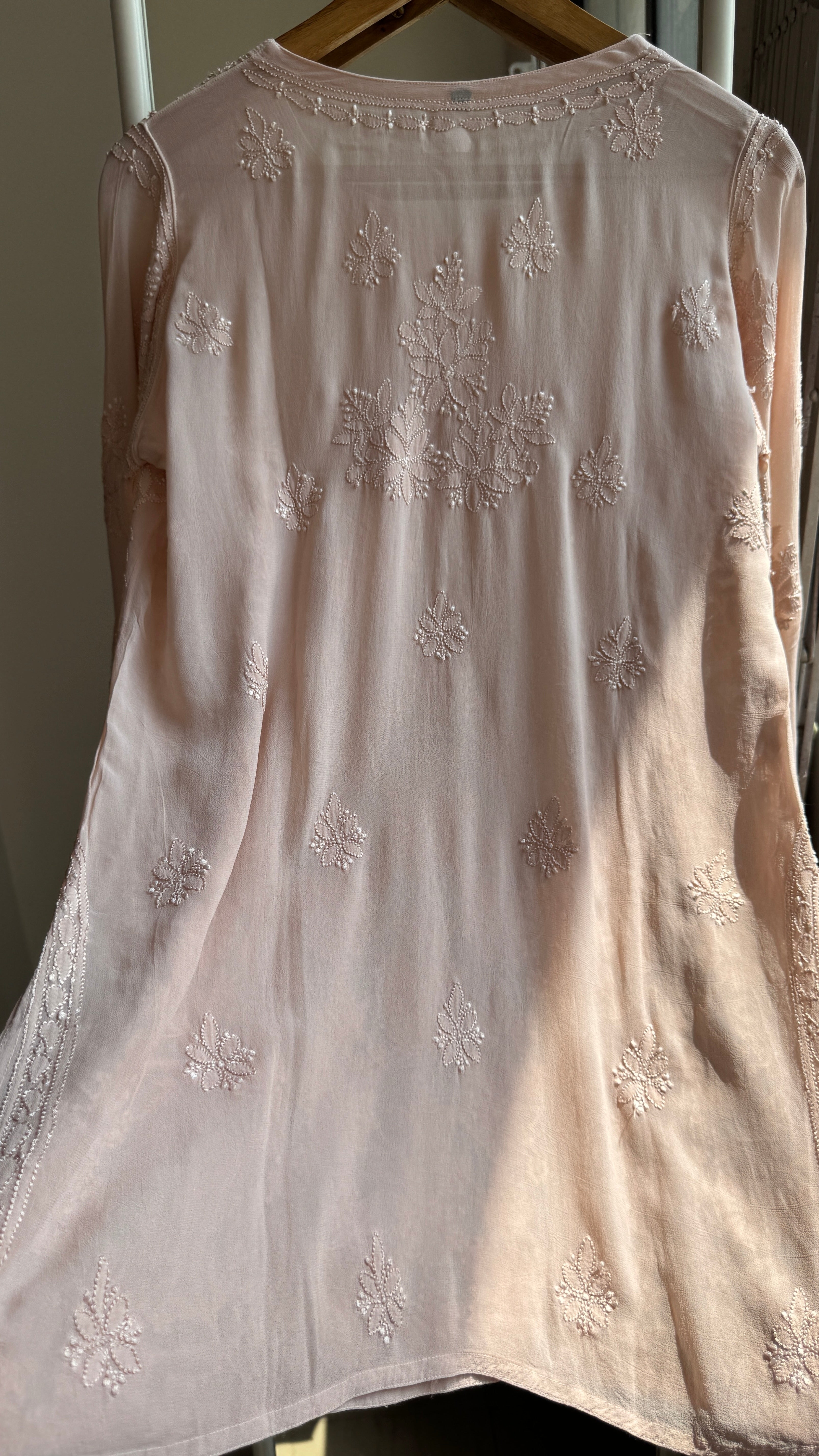 Chikankari Viscose Georgette short Top in Pale pink
