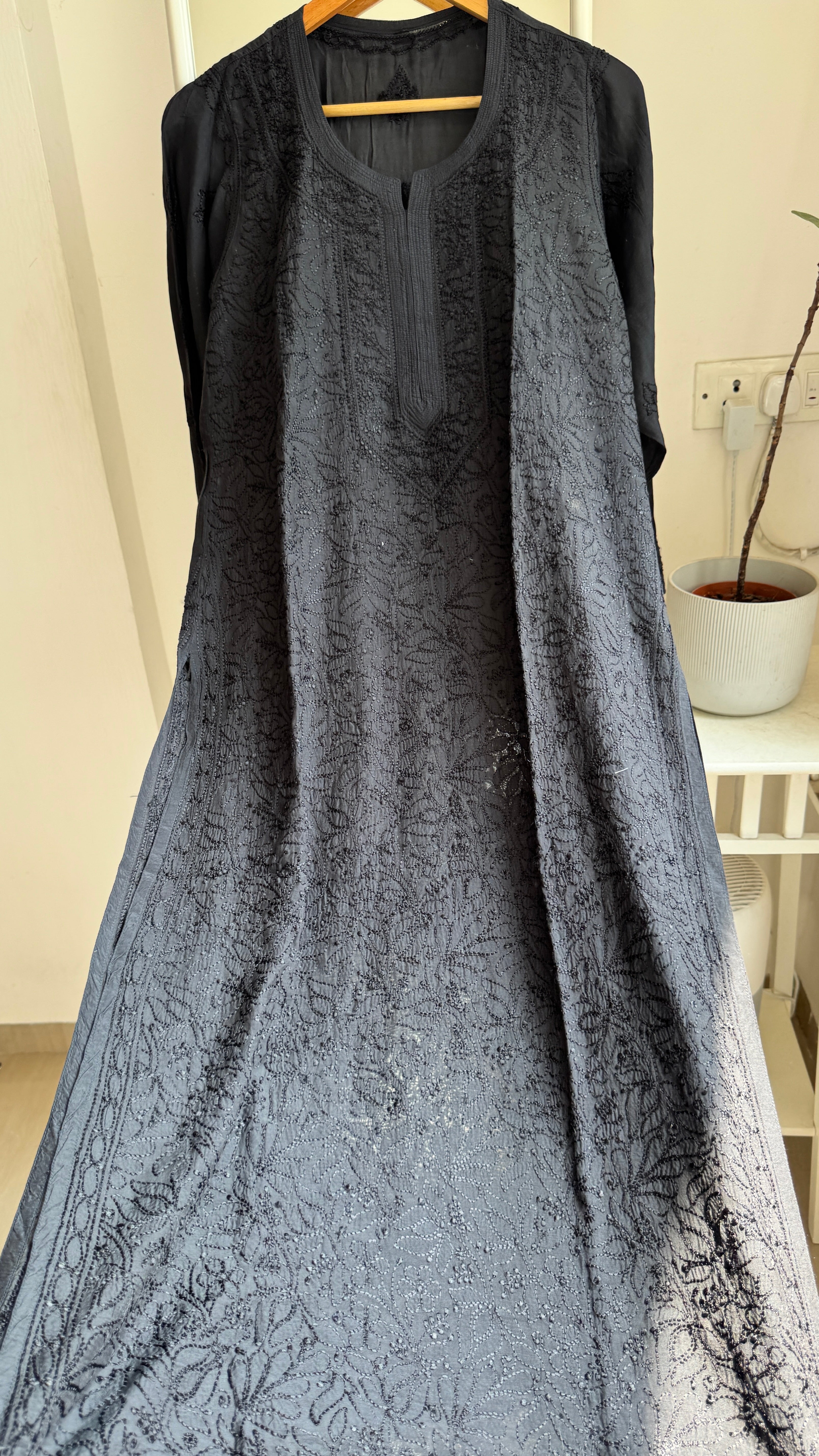 Muslin Chikankari Kurti - Black - BERRY Collection