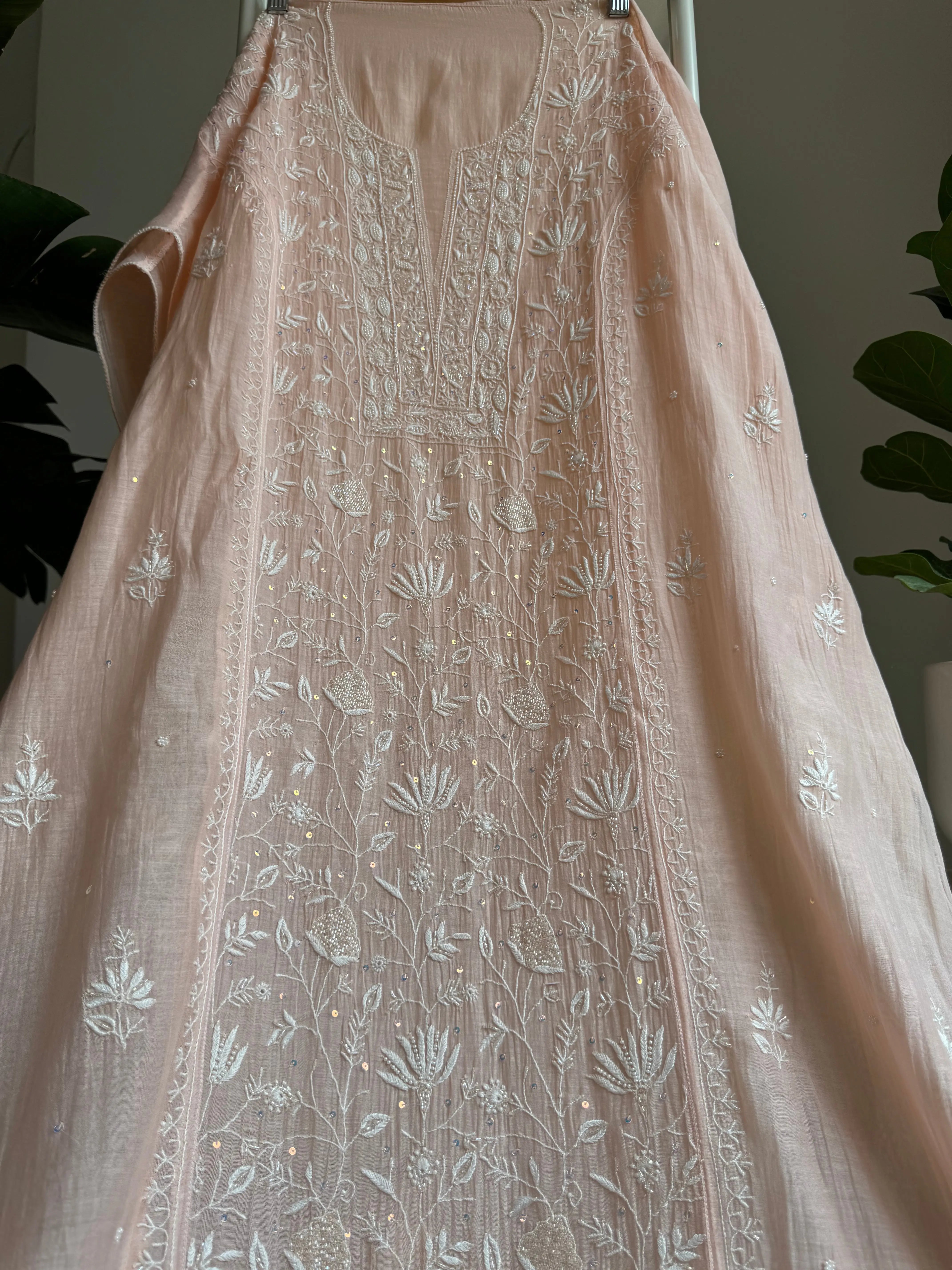 Mul Chanderi Straight Tunic - Peach ARIAA CHIKANKARI 