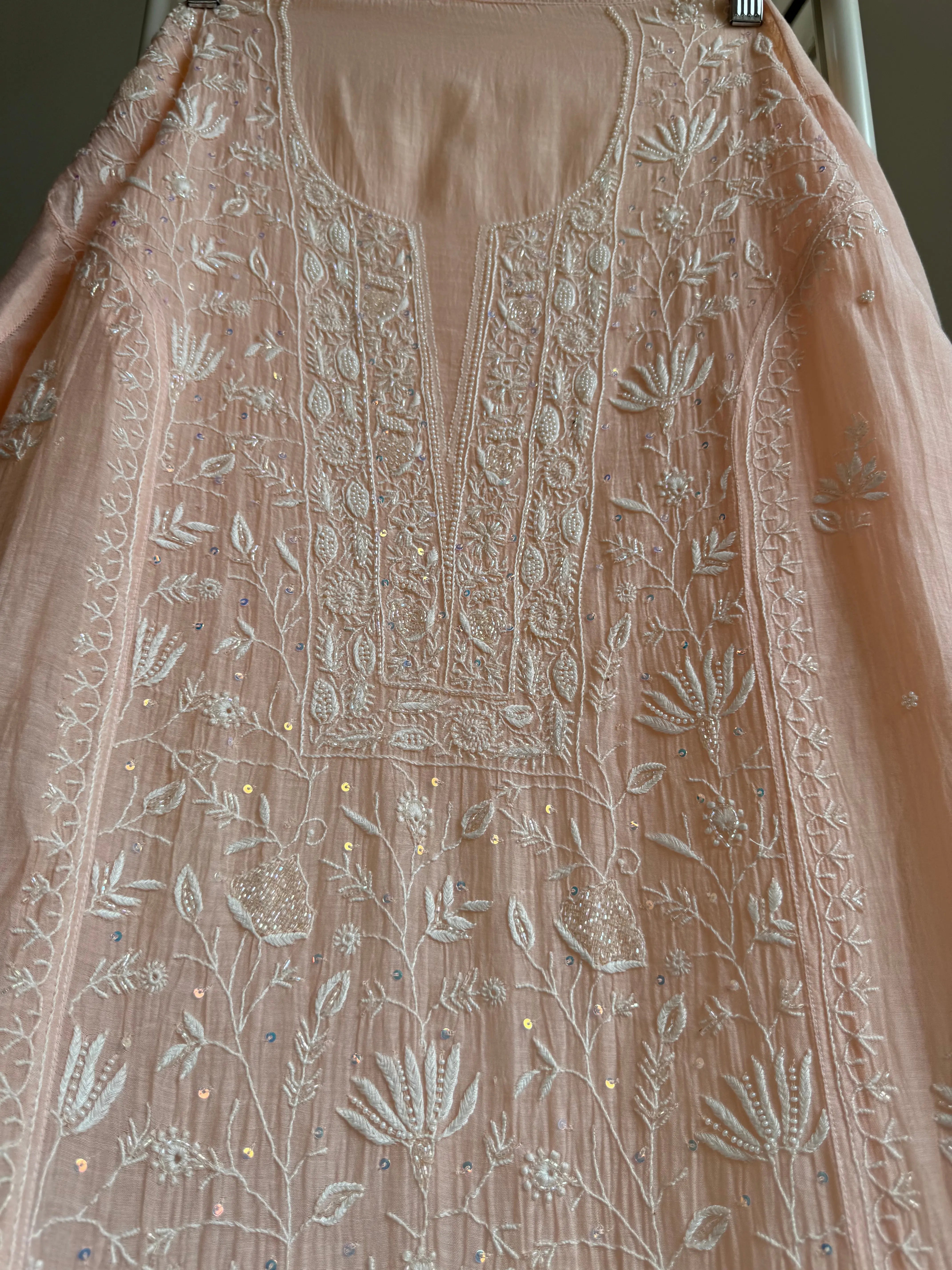 Mul Chanderi Straight Tunic - Peach ARIAA CHIKANKARI 