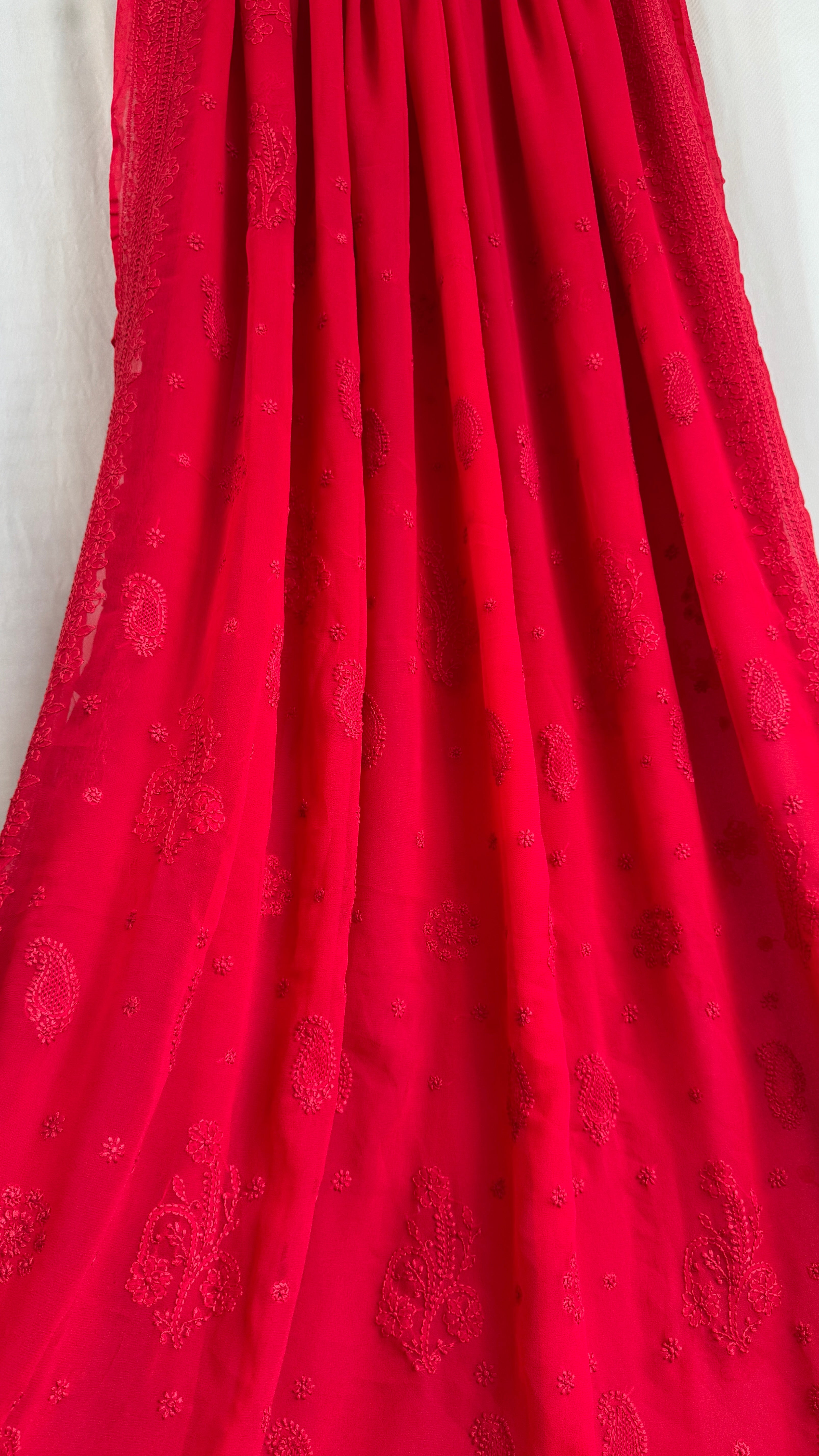 Georgette Chikankari saree in Red